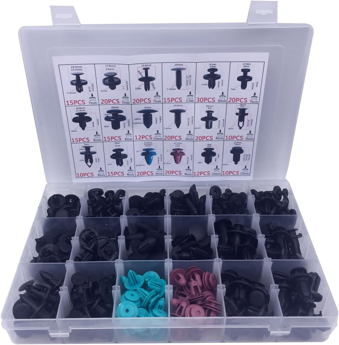 Lantee 299 PCS Car Push Pins Bumper Door Panel Trim Clips Kit,18 Most Popular Sizes for BMW, Toyota, Honda, Benz, Nissan, Subaru, Mazda, Audi