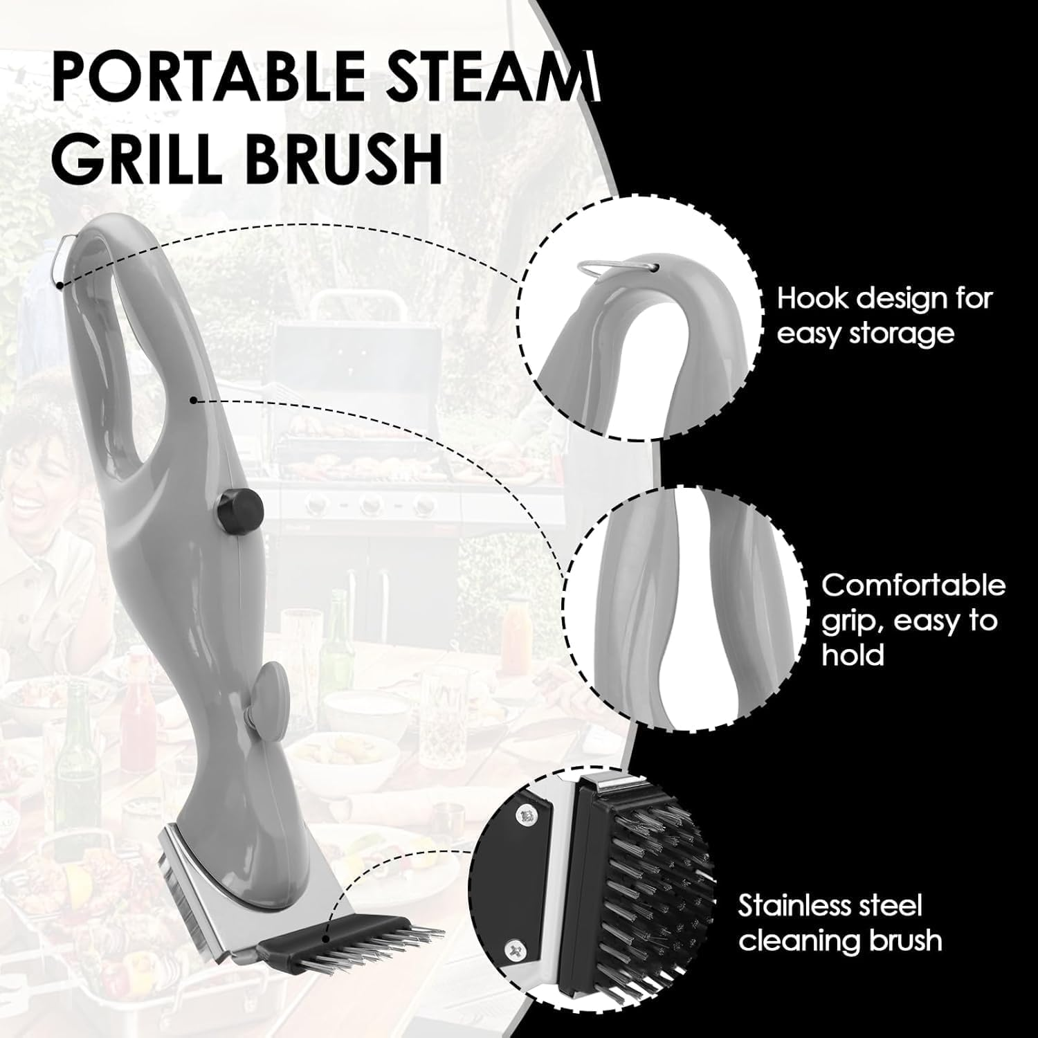 Stainless Steel Barbeque Grill Steam Brush, Steam Grill Brush, BBQ Grill Cleaner, Steel, Cast Iron, Ceramic Grills image number 2