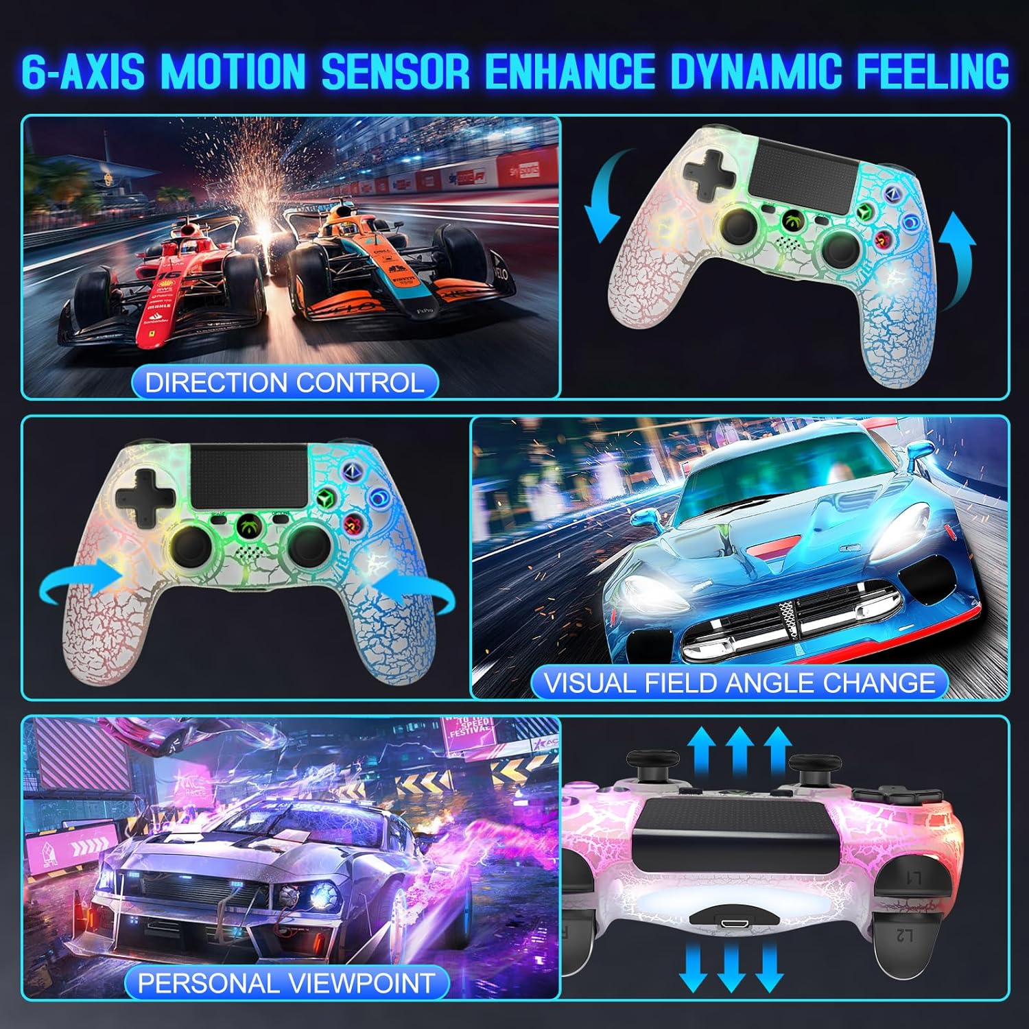 DYONDER Wireless Controller for PS4, Wireless Remote Gamepad with Unique Cracked Design/Dual Vibration/6-Axis Motion Sensor/Audio Function, Game Controller Widely Compatible with Ps4/Pc/Ios(White)