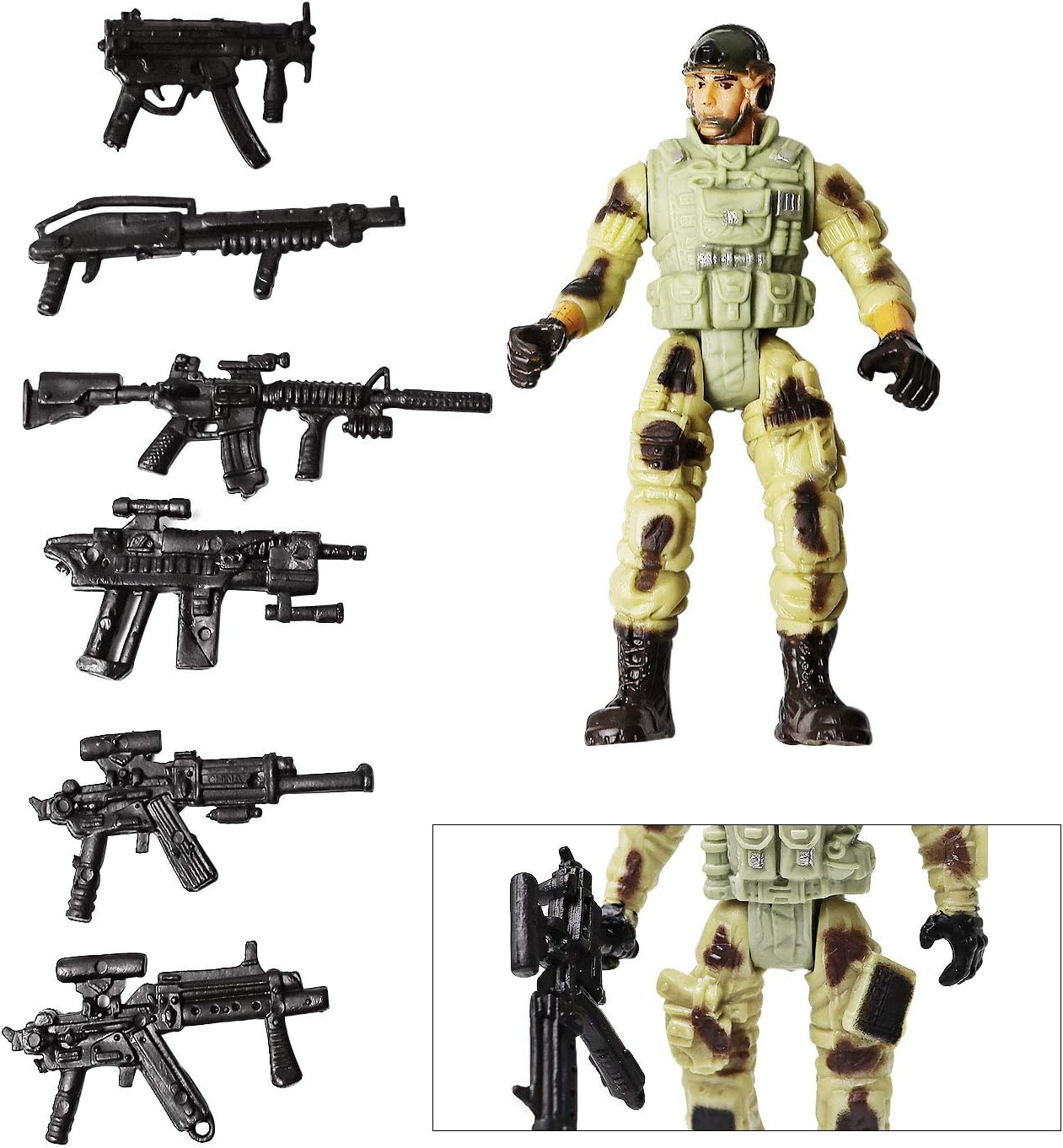 HAPTIME Soldier Figure Toy Army Men with Weapon / Military Action Figures Playset Special Force, Set of 6 (Each 3.75 Inch Tall) (SWAT) image number 4