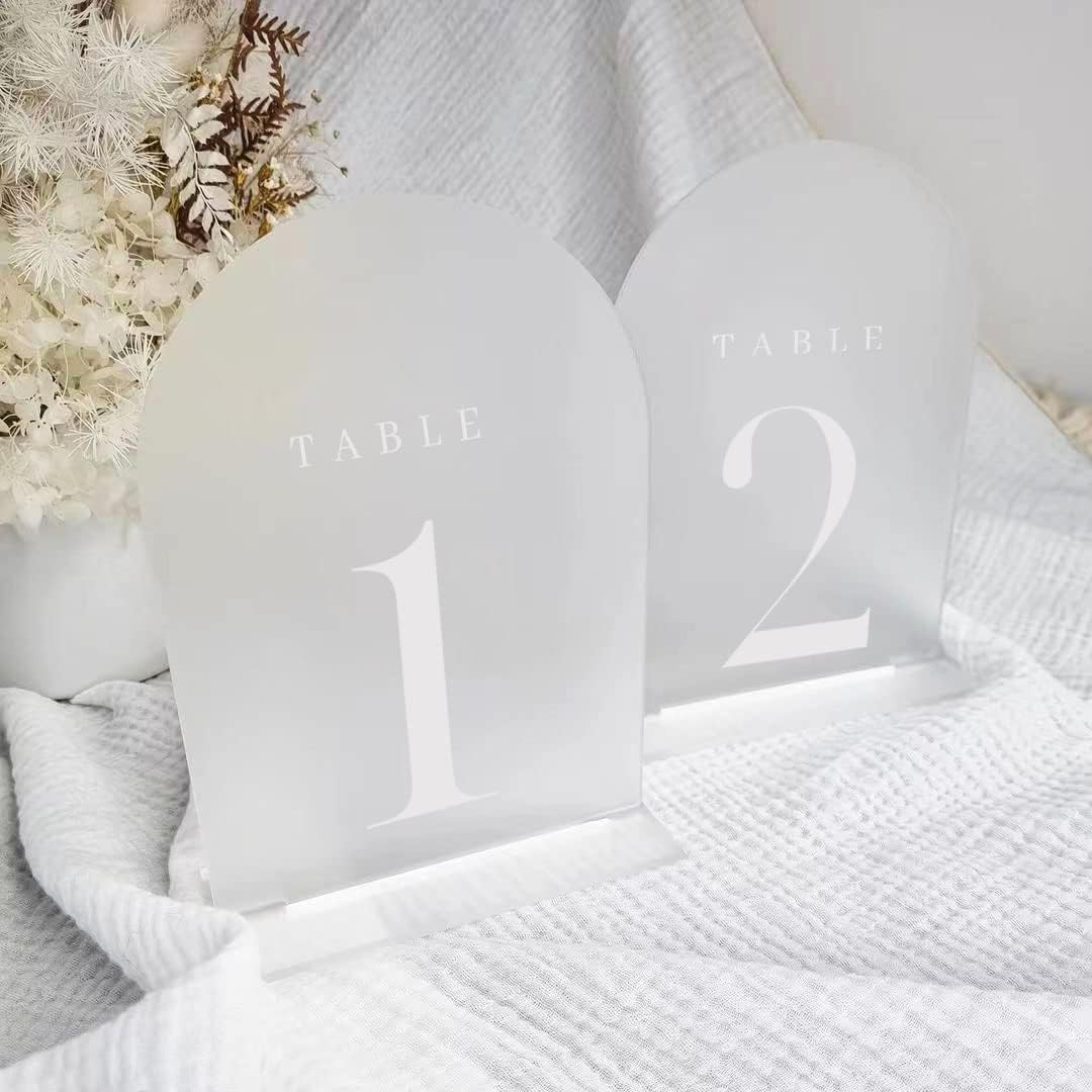 JINMURY Frosted Arch Table Numbers for Wedding,20 Pack 5X7'' Frosted Arch Acrylic Table Signs with Holder Acrylic Table Numbers 1-20,Perfect for Wedding Table Centerpiece Decoration,(Yoji-22108029)