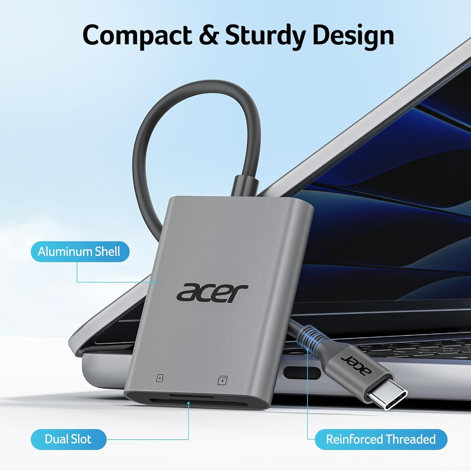 Acer USB C SD Card Reader, Micro SD Card Adapter with Cord, Aluminum Case, OTG, Memory Card Reader for SDHC SDXC, Compatible with Laptop Iphone 16/15, Macbook Pro/Air, Ipad Pro, PC, Android image number 5