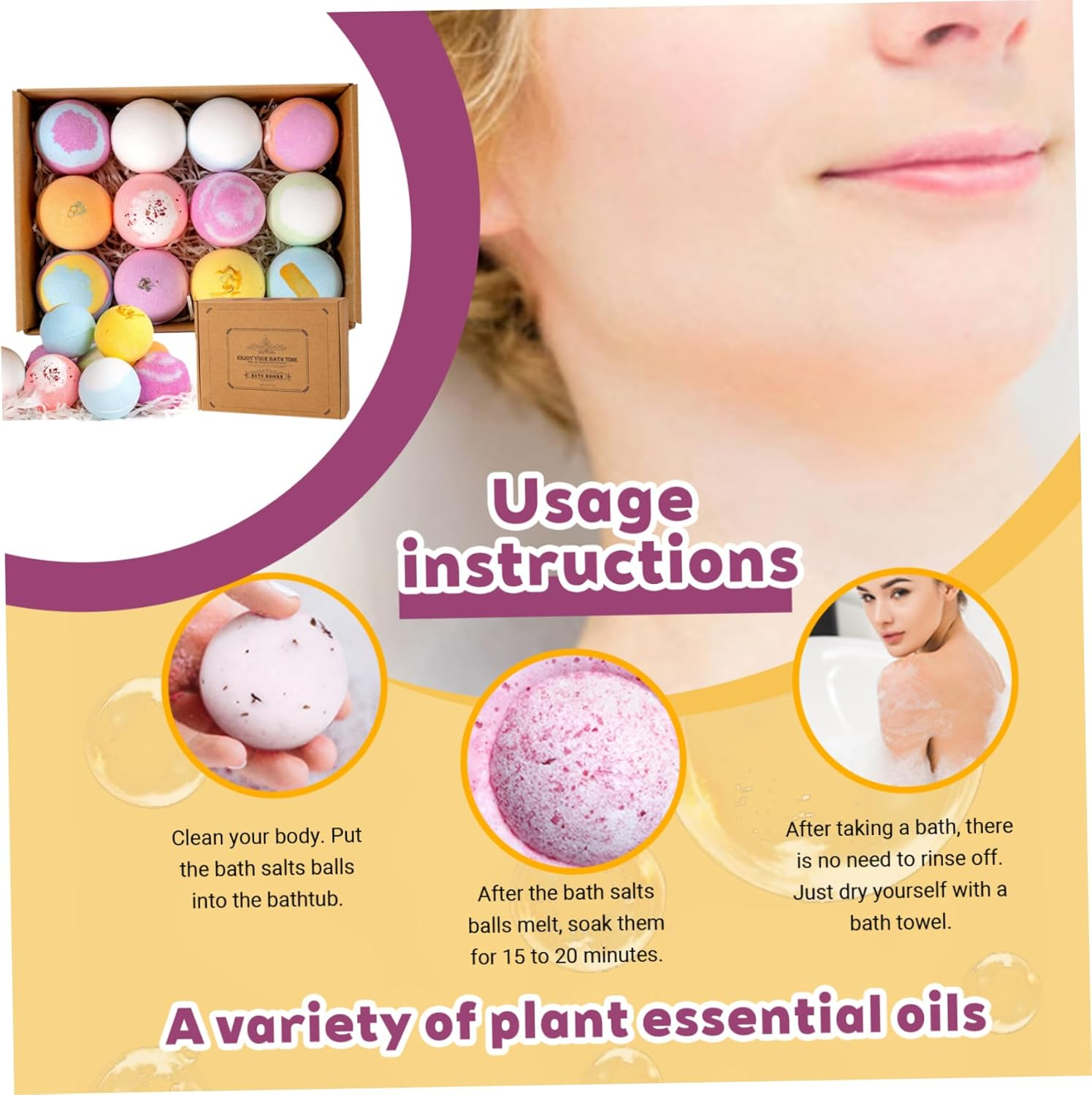 Bath Bombs, 6PCS 60G Natural Ingredient Shower Bombs Moisturizes Soothes the Skin, Relieve Stress Bath Bubbles SPA Essential for Women Gifts image number 3