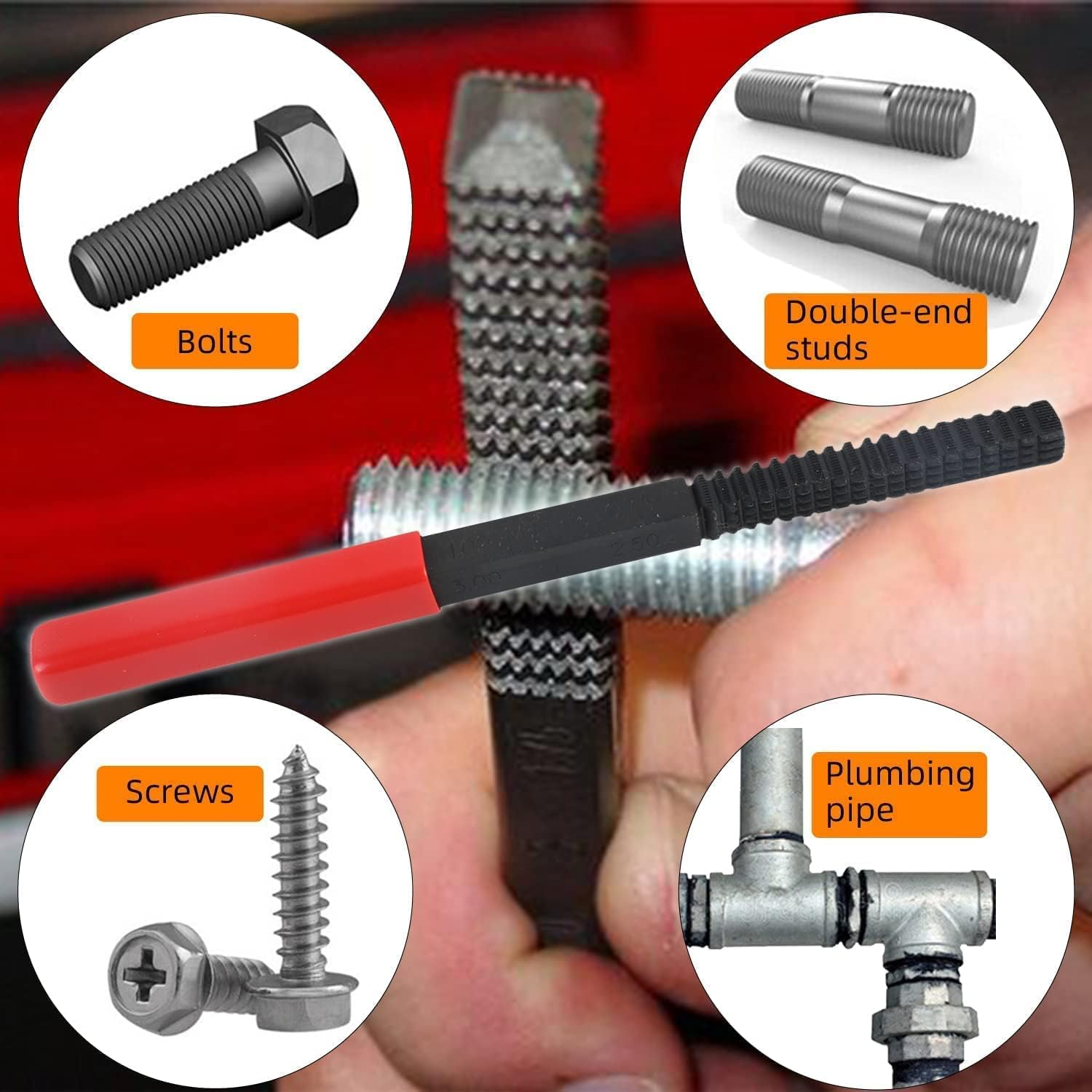 15PCS Metric Thread Chaser Set, Universal Metric Thread Restorer Kit with 7 Taps Thread Chaser Set, 7 Dies and 1 Thread File Rethreading Kit Thread Repair Kit image number 3