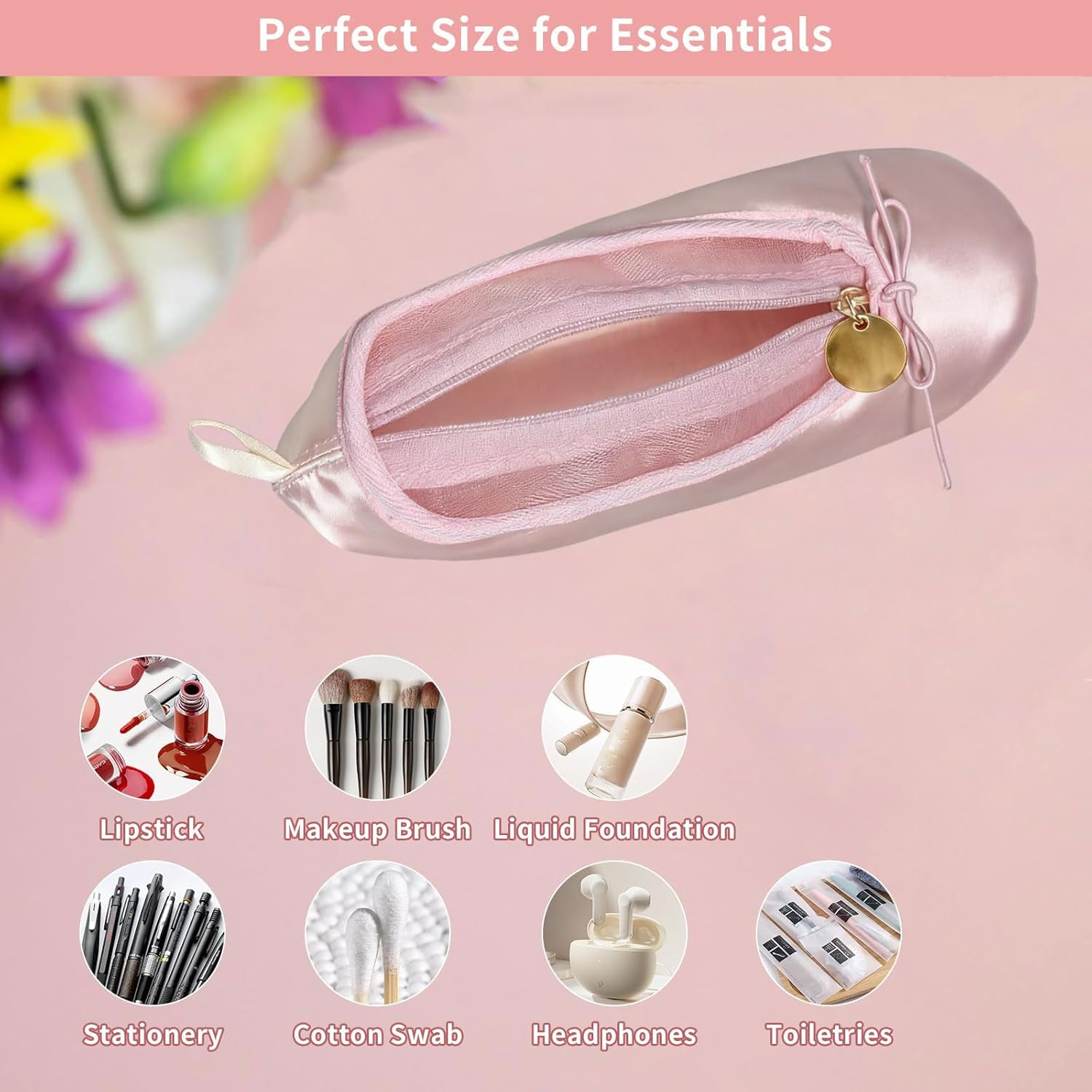 PWQEIONC Ballet Dance Shoe Small Makeup Bag, Small Cosmetic Bag for Purse, Portable Cute Travel Makeup Pouches, Pink Mesh Makeup Organizer Bag, Pink, Small Cosmetic Bag for Purse image number 5