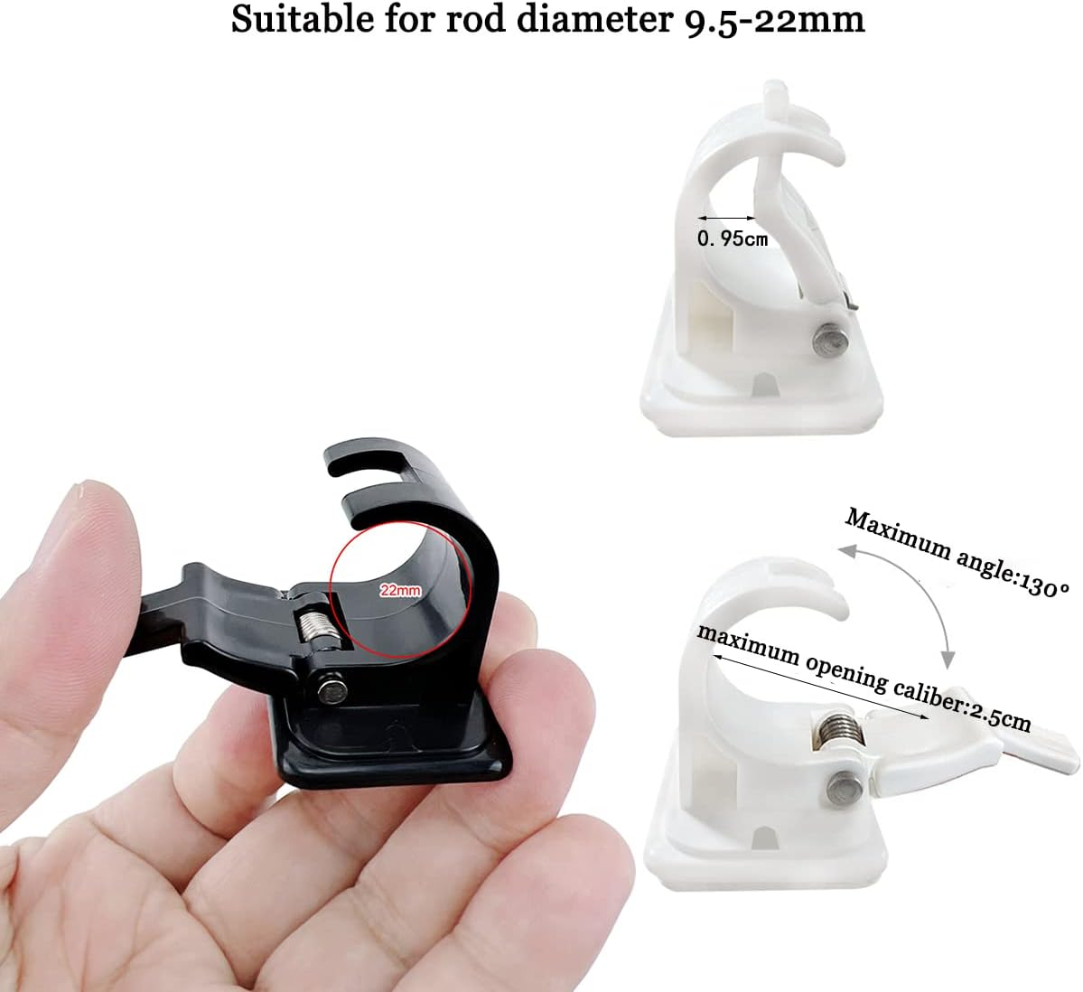 Fishing Rod Clips with Screws - Wall Mounted Holder for Poles, Cues, Curtain Rods - 10Pcs Storage Rack Organizer Brackets image number 5