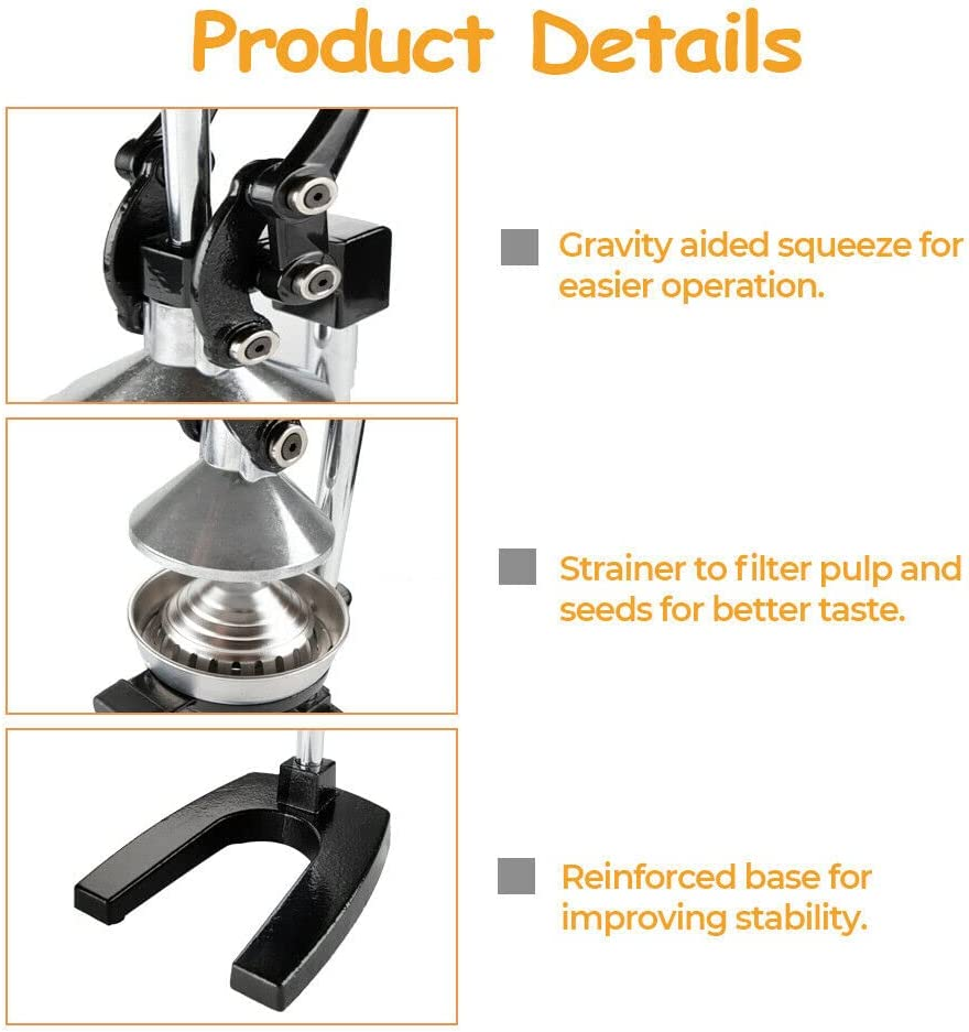 Yarra Supply Commercial Manual Juicer Hand Press Juicer Extractor Hand Orange Juice Squeezer Squeezer Sturdy Juice Presser Manual Citrus Press for Citrus Mandarin Grapefruit Lemon Lime(Black) - Gray image number 3