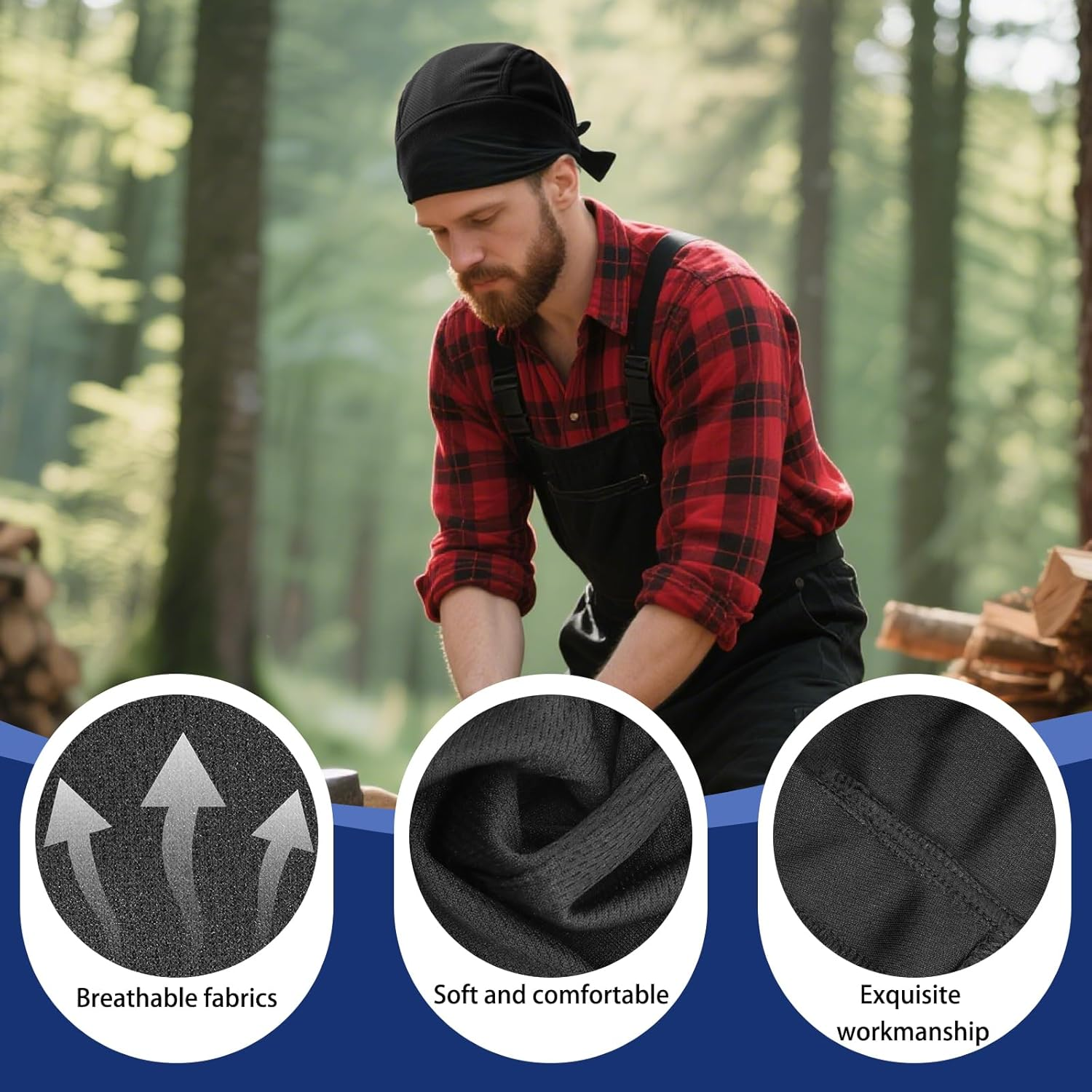 6 Pcs Do Rags Sweat Wicking Beanie Cooling Skull Caps for Men Women Helmet Liner Motorcycle Head Wrap Bandana for Sports Running image number 5