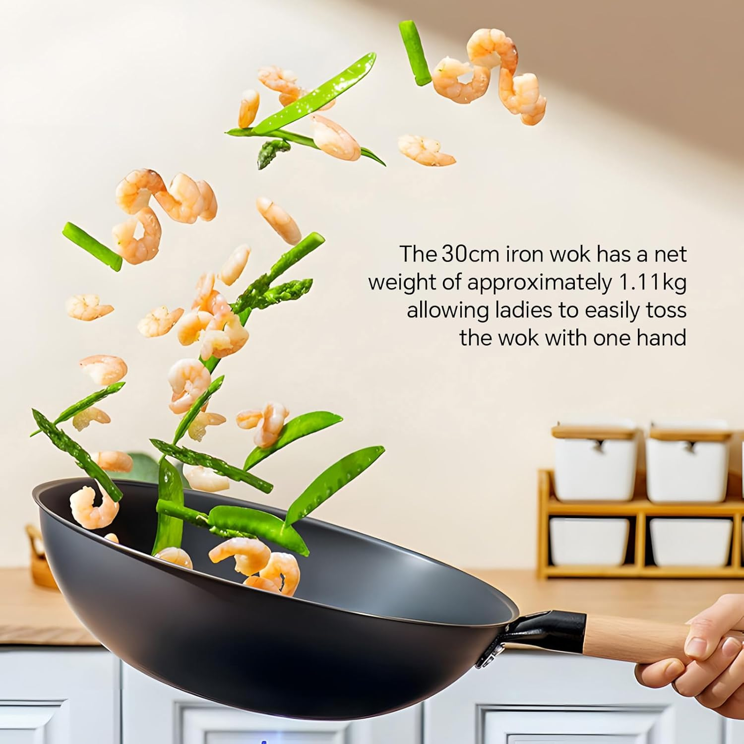 ZHANG XIAO QUAN since 1628 Carbon Steel Wok with Glass Lid - Hammered for Natural Non-Stick, Anti-Rust Nitride Cookware, round Bottom Chinese Wok Pan for Gas Stoves & Stir Fry (30Cm/12) image number 5