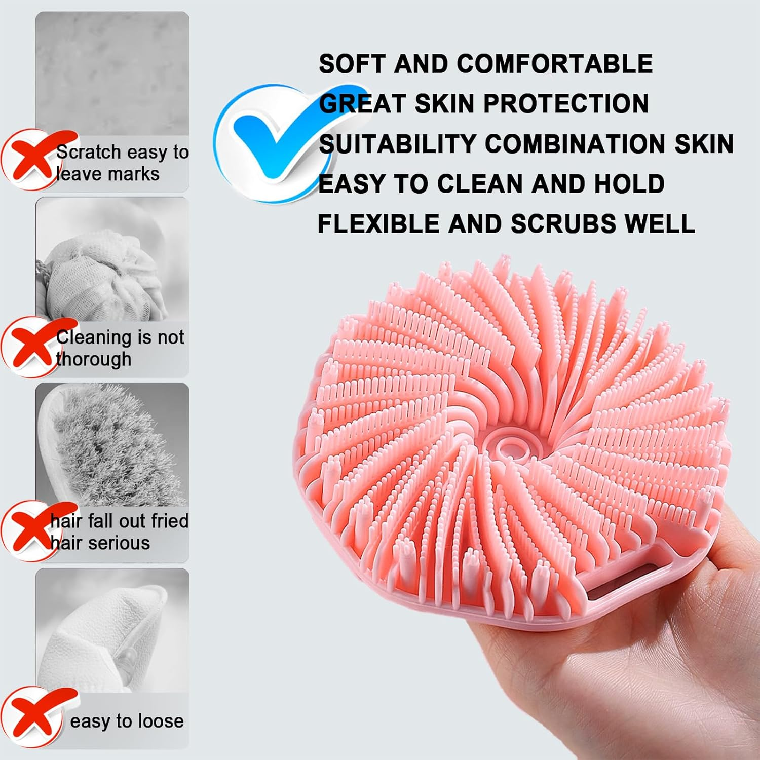 Silicone Body Scrubber, Exfoliating Body Scrubber for Sensitive Skin, Non-Slip Shower Scrubber for Body, Silicone Body Brush for Showering, Charcoal, Effective Showering Exfoliation, Gentle Massage