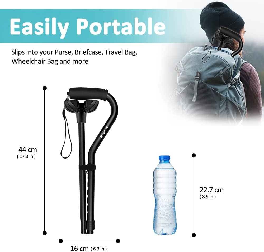 Extra Stable Walking Stick for Seniors - Offset Walking Cane - Foldable/Folding Walking Stick - Lightweight, Adjustable Height - Ergonomic Grip - Ideal Walking Sticks for Elderly image number 3