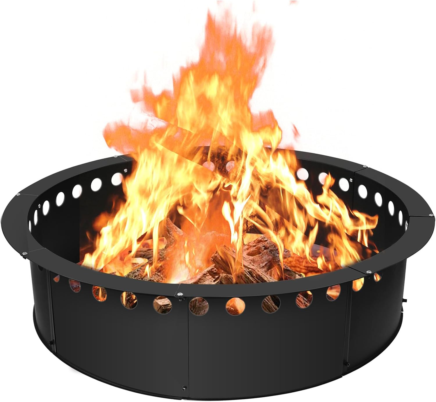 30 Inch Fire Pit Ring,Heavy Duty Metal Smokeless Permanent Large round Insert Firepit for Outdoor Fire Liner Wood Burning Heavy