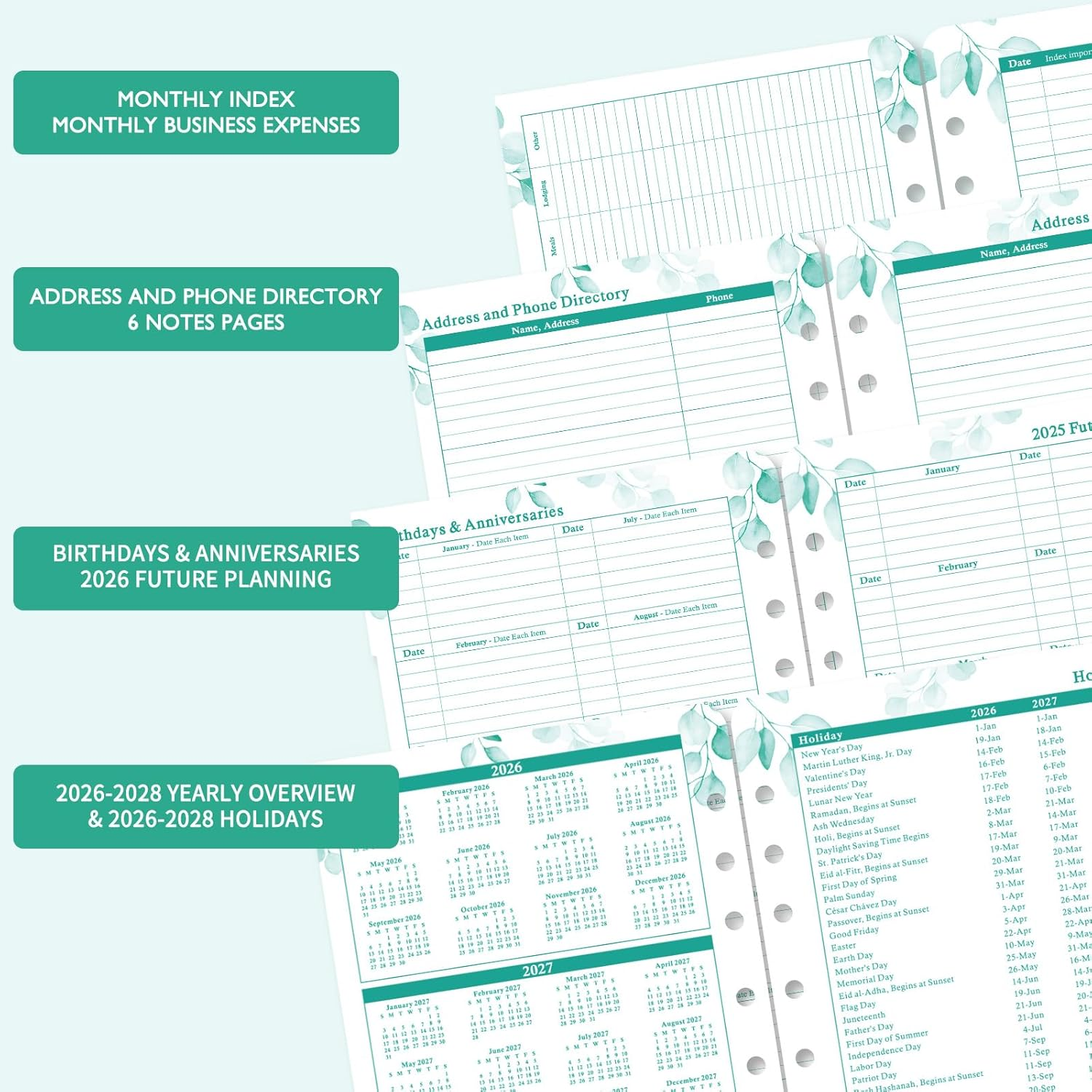 Planner Refills - 2026 Planner Refills, January 2026 - December 2026, 2 Pages per Day Daily ＆ Monthly Planners, A5 Planners Inserts, 5.51" X 8.38", Daily Tracker, 7-Hole Punched image number 2