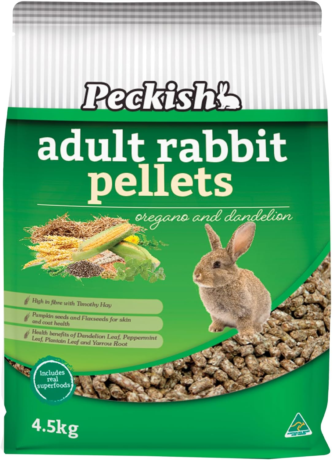 Peckish Adult Rabbit Pellets 4.5Kg - Oregano & Dandelion, Fibre-Rich, Vegetable & Herb-Infused Pellets - Boosts Immunity, Promotes Skin & Coat Health - Ideal for Adult Rabbits Nutritional Needs.