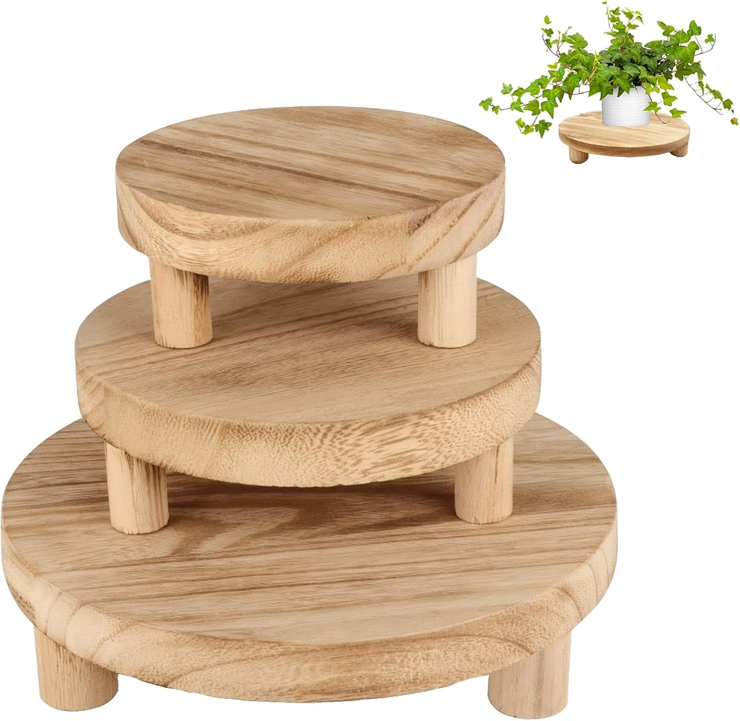 3 Pcs Plant Stand Indoor,Wooden Outdoor Indoor Plant Stands,Small round Plant Stands,Corner Plant Stand Fits 5 to 8 Inches Pots