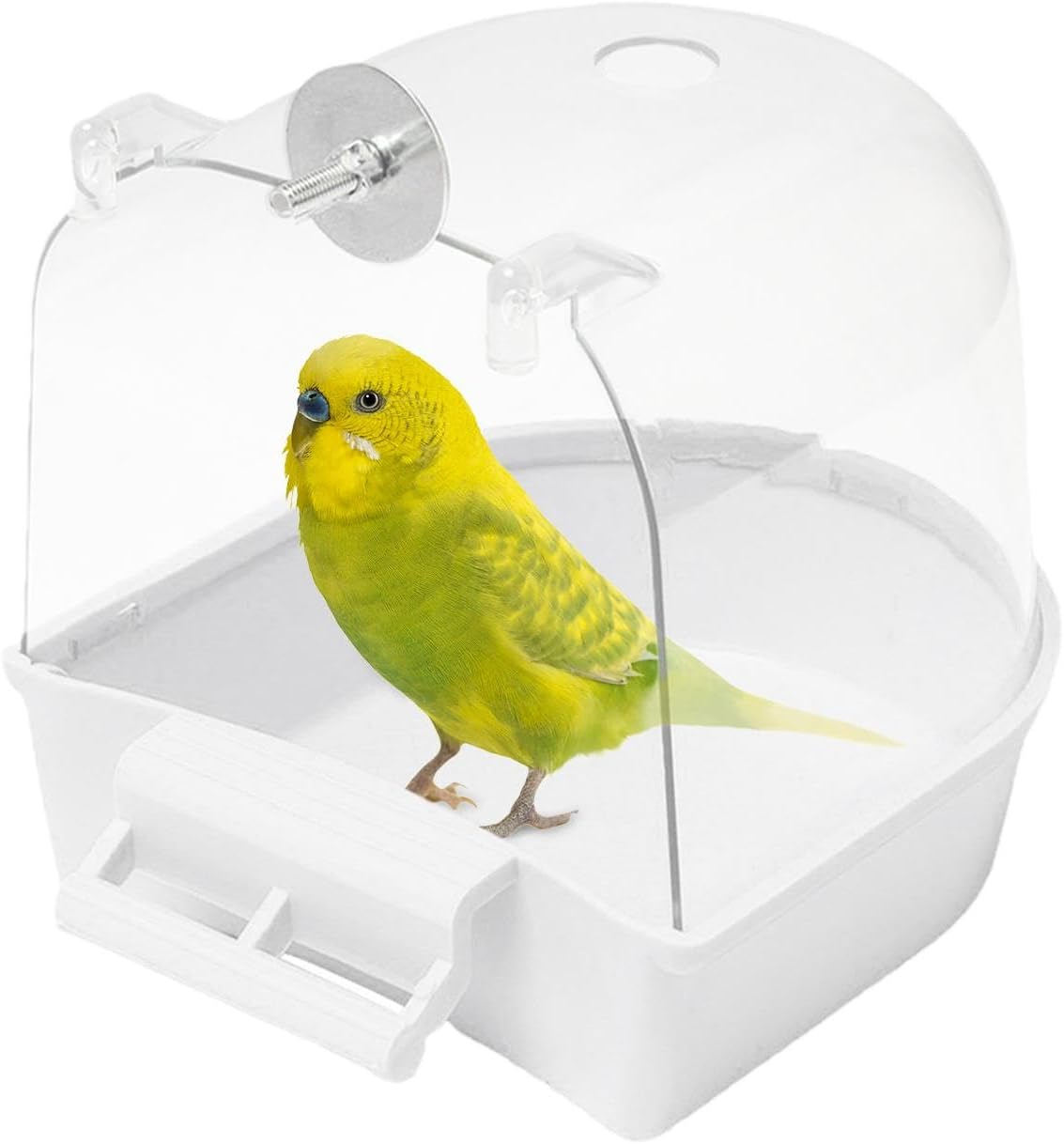 Bird Bath Tub, Bird Bath for Cage, Hanging Bathtub Bird Cage Supplies with Hooks, Water Shower Transparent Box Food Feeder Holder Tray, Birdbath Toy for Pet Parrot Budgie Parakeet