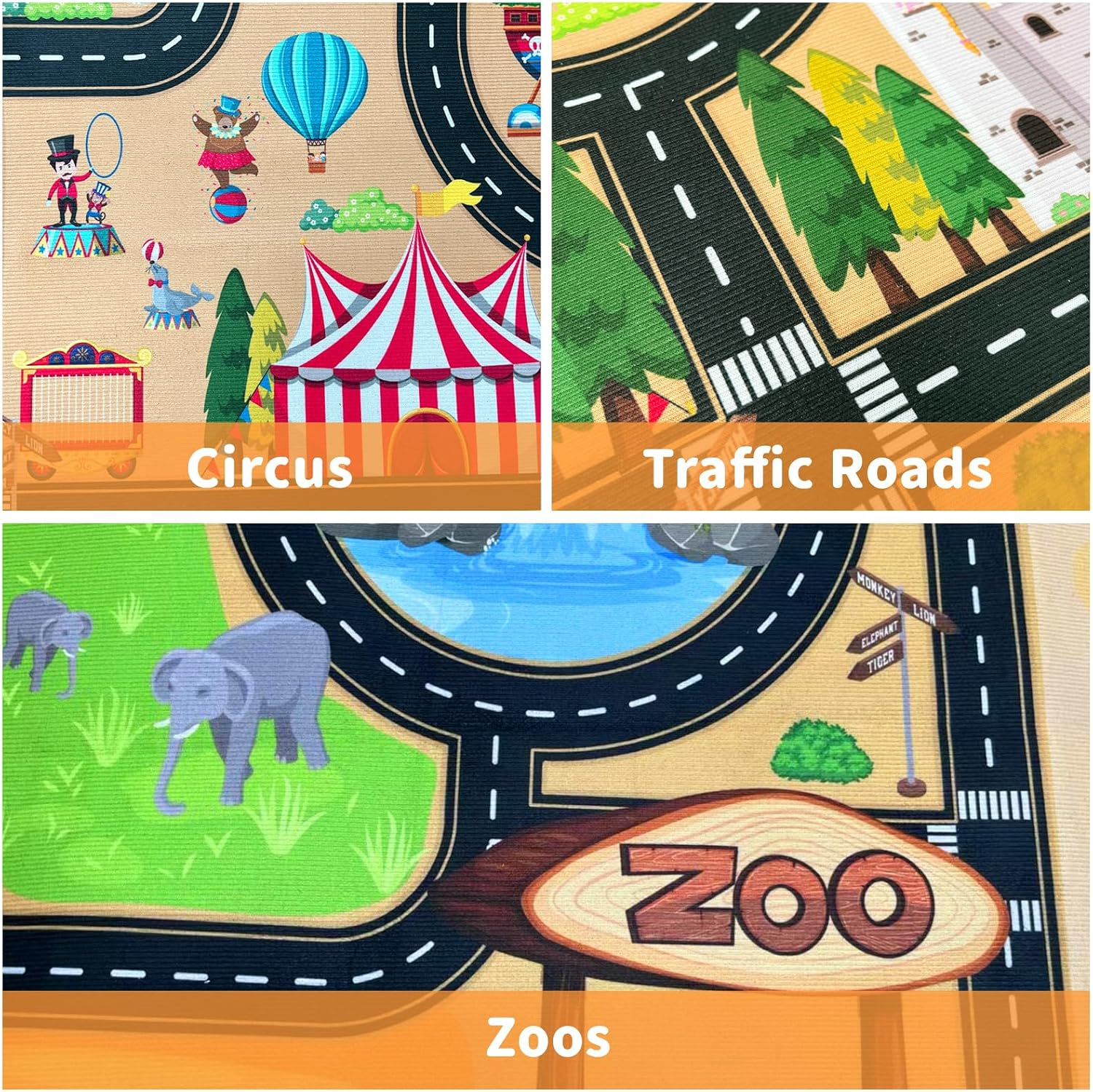 Kids Play Rug Carpet Town City Industrial Farm Road Car Mat 160X120Cm Kids Playmat Exercise Mat Learning Educational Area Rug for Children Boy Girl Kids Toddler Bedroom Playroom (Style C, 120X160Cm) image number 1