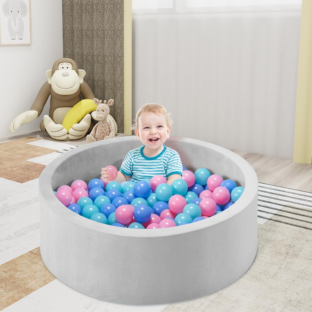 Playpals Foam Ball Pit for Kids and Toddlers, 90 X 30CM Soft round Ball Pool Playpen Fence with 200 Ocean Balls, Baby Ball Pit for Indoor and Outdoor Game - Grey image number 3