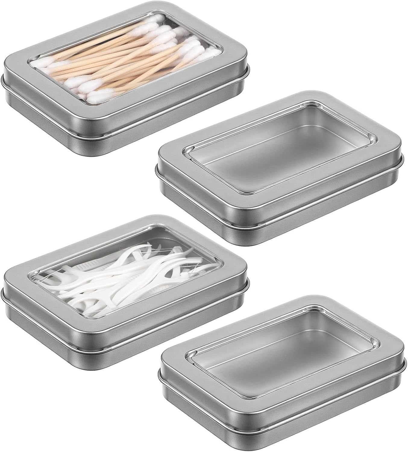 4Pcs Cotton Swab Holder for Travel, Portable Floss Picks Case with Dustproof Lid Refillable Floss Pick Dispenser Travel Flosses Picks Case with Dustproof Lid for Cotton Swabs Hair Ties (Black)