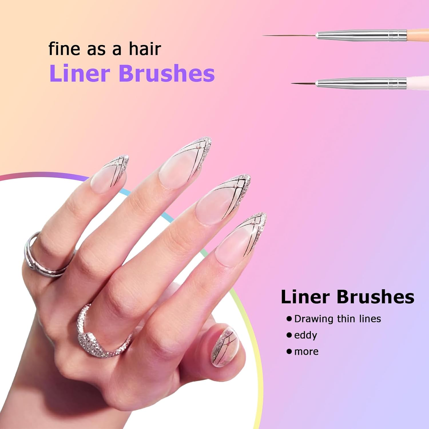 Nail Art Brush Set, Pen Painting Tools for Gel Nail Polish Painting, Nail Extension Gel Builder Gel Brush, Nail Art Fine Liner Brush and Nail Dotting Pen for DIY Manicure (6Pcs) image number 4