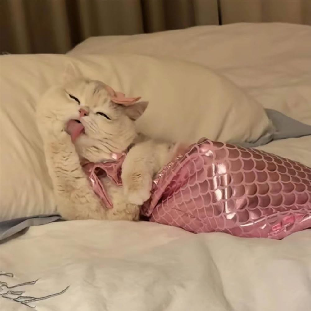Cat Mermaid Costume, Cat Mermaid Outfit, Mermaid Costume for a Small Dog or Cat, Cat Mermaid Fishtail Decoration Clothes, Mermaid Cat Birthday Outfit, Creative Funny Photo Props (Red, L(5KG-10KG)) image number 2