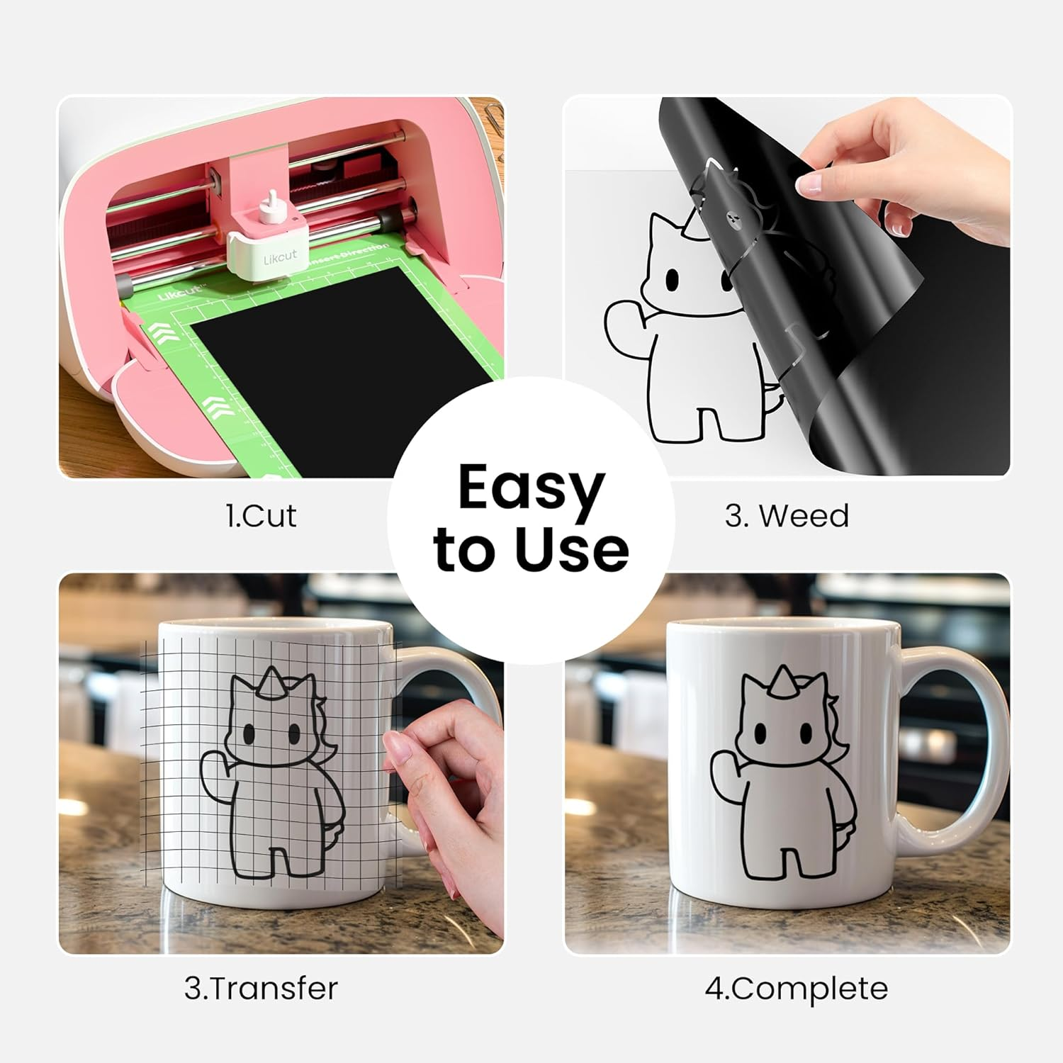 Likcut Glossy Black Permanent Vinyl - 12" X 50 FT Black Adhesive Vinyl Roll Compatible with Cricut Machines, Silhouette Cameo for DIY Home Decor, Commercial, Decals and Signs image number 3