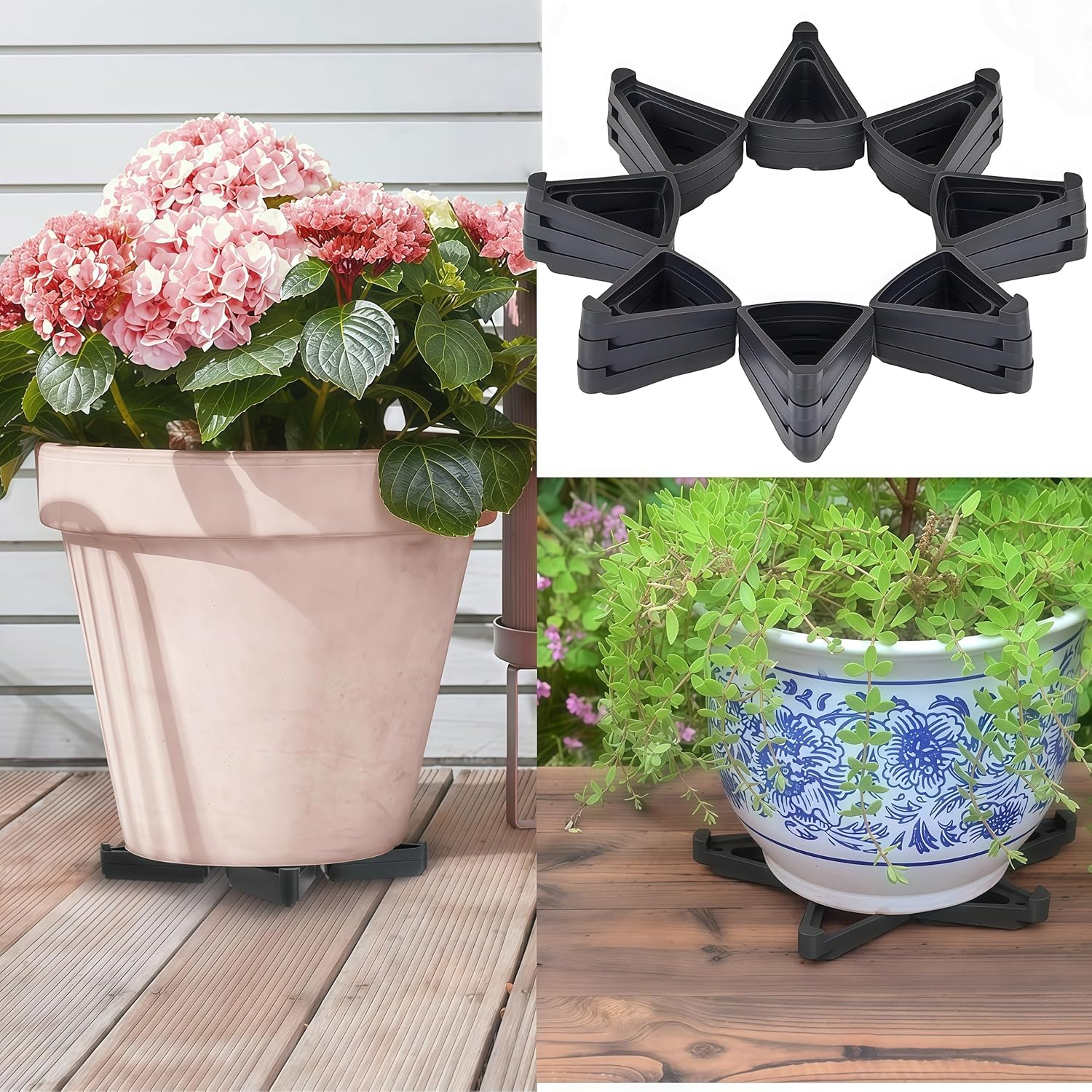 Plant Pot Risers Brick,24 Pcs Invisible Flower Pot Risers,Triangle Flower Pot Rack Holder Pot,Plastic Plant Pot Feet,Non-Slip Pot Toes Supports for Outdoor Indoor Garden Breathable Ventilated(Black) image number 3