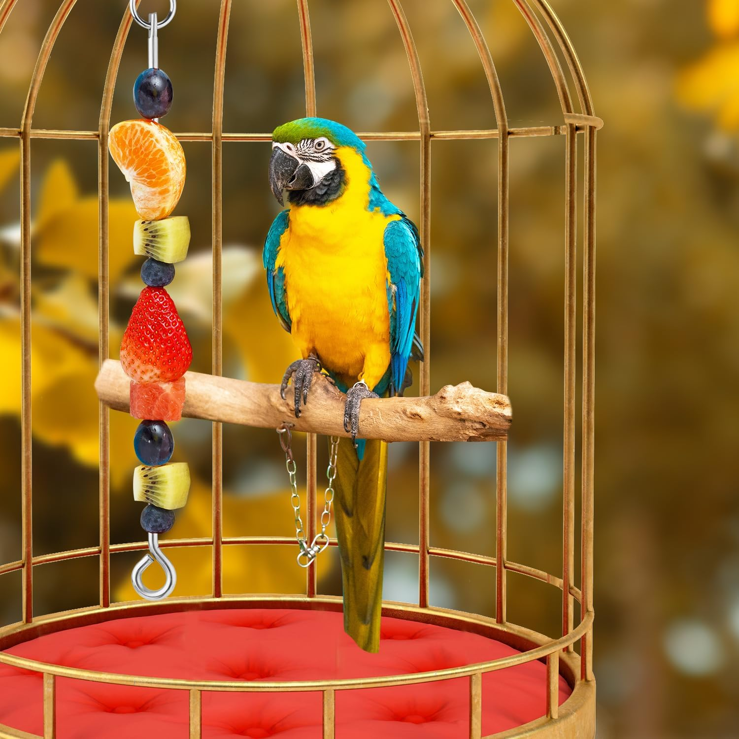 3Pcs Parrot Fruit Skewer, Stainless Steel Bird Vegetable Skewer with Hook Bird Food Holder Cage Food Stick Feeder Skewer Parrot Foraging Toy for Budgies, Parakeets, Macaws image number 5