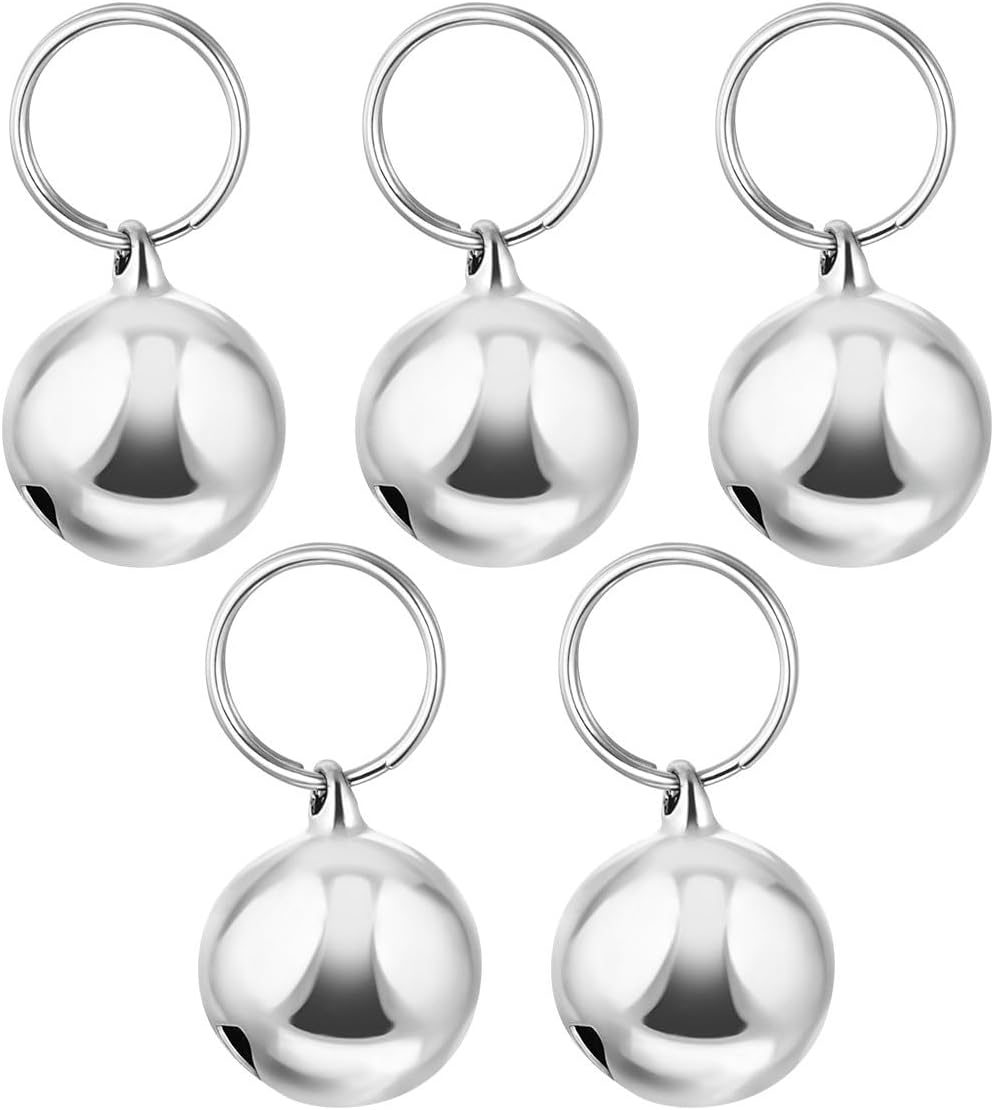 POPETPOP Nativity Accessories Pet Collar Pendant-5Pcs Cat Collar Bells Copper Bell Training Charm Pendants for Pet Cat Dog Necklace Collar 18Mm(Silver) image number 2