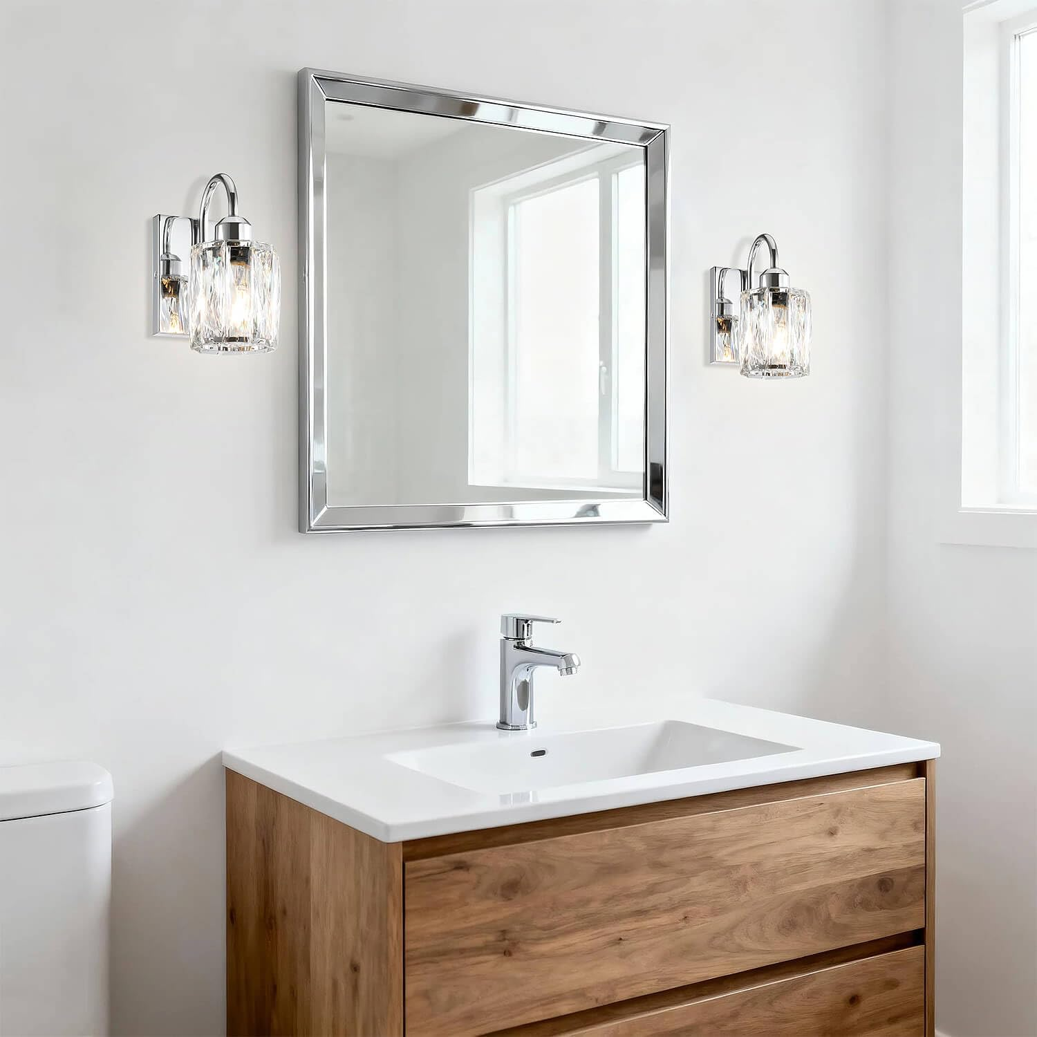 Crystal Wall Light Indoor, Modern Bedroom Wall Lamp with K9 Crystal Shade, Chrome Bathroom Sconce for Bedroom Mirror Living Room Hallway NL-W326-CH - Matte Black image number 7