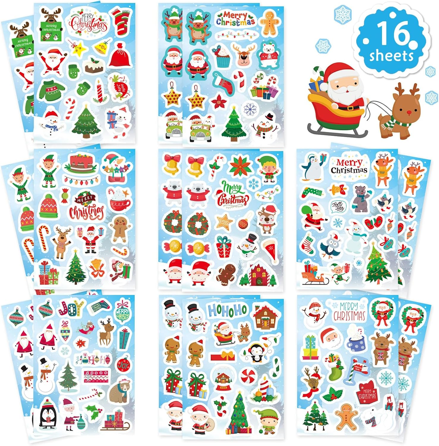 Christmas Theme Stickers, 284Pcs Christmas Stickers for Kids, Merry Christmas Stickers Non-Repeating, Adhesive Xmas Winter Holiday Party Stickers, Christmas Goodie Bag Fillers Christmas Party image number 3