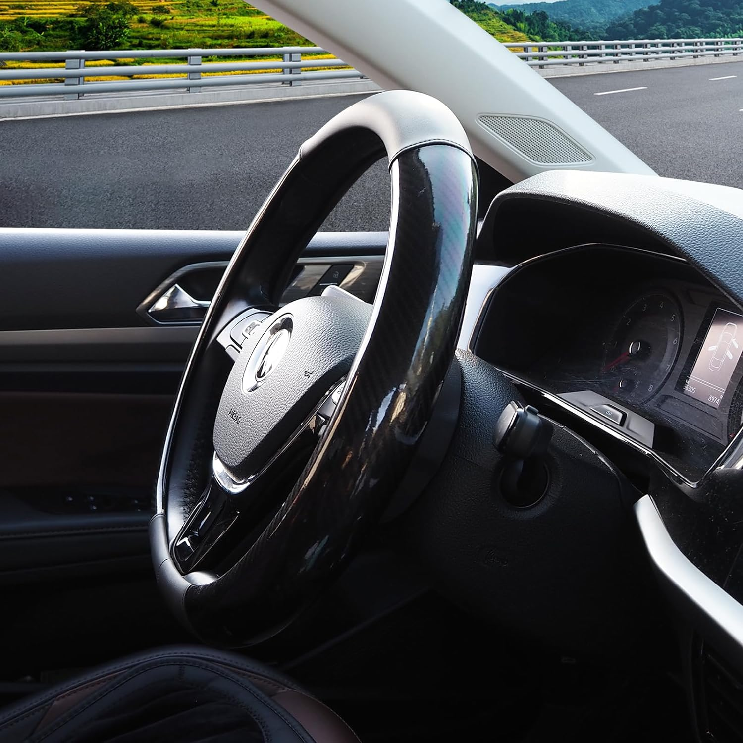 Nappa Leather Car Steering Wheel Cover, anti Slip, Thin, Breathable, Odor-Free, Universal 14.5-15 Inches Fit, Car Steering Wheel Cover Full Surround Aeecssories (Black C-Nappa Leather)