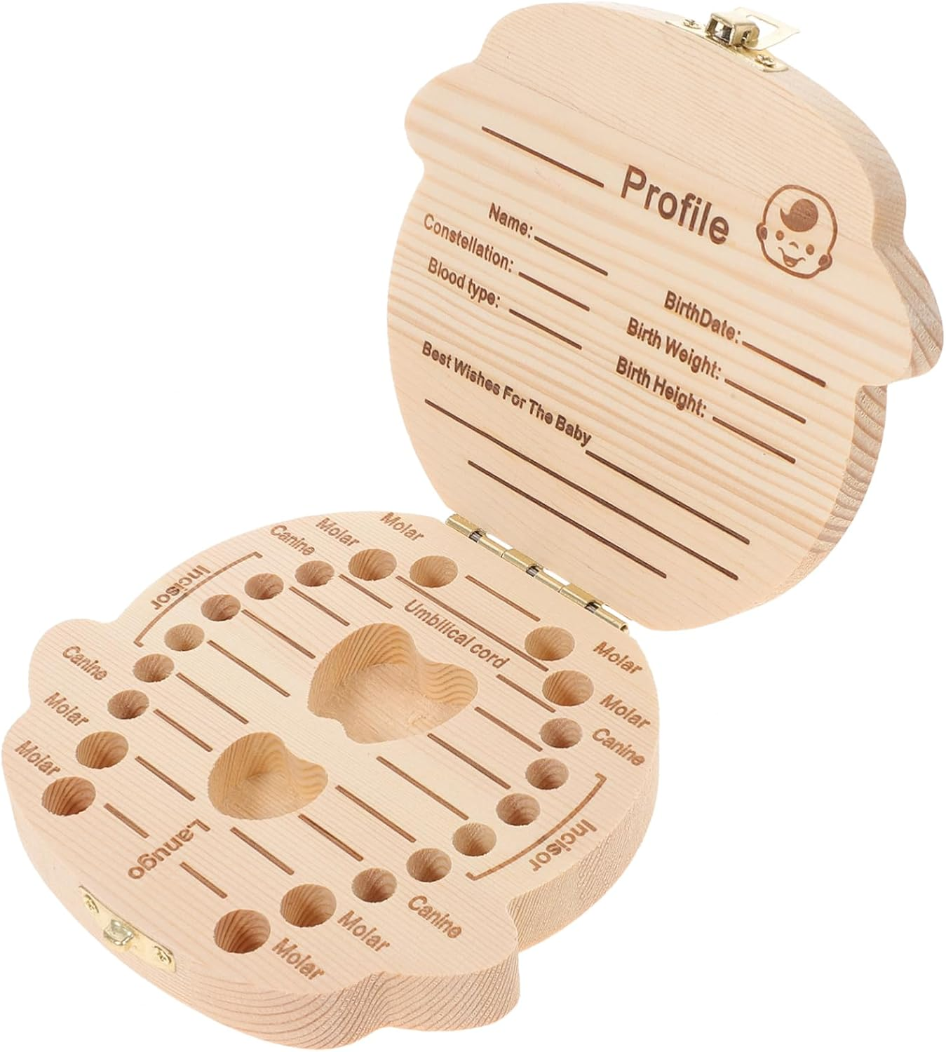 Deciduous Tooth Box Wooden Keepsake First Tooth Holder for Boys and Girls Cartoon Design image number 1