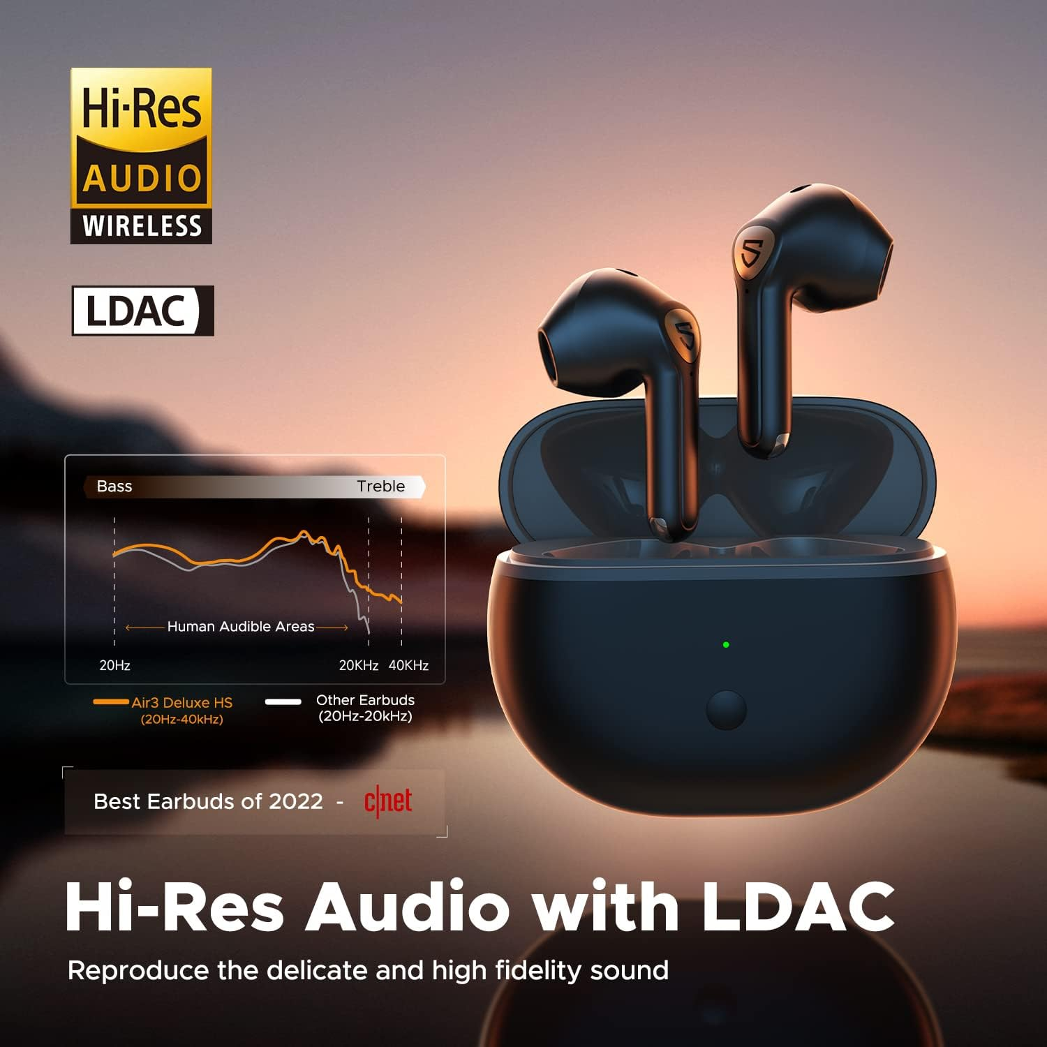 Soundpeats Wireless Earbuds with Hi-Res Audio, Air3 Deluxe HS Semi In-Ear Headphones with LDAC, ENC Clear Call, APP Control, 14.2Mm Large Driver, Game Mode, In-Ear Detection, Total 20H (Black) image number 5