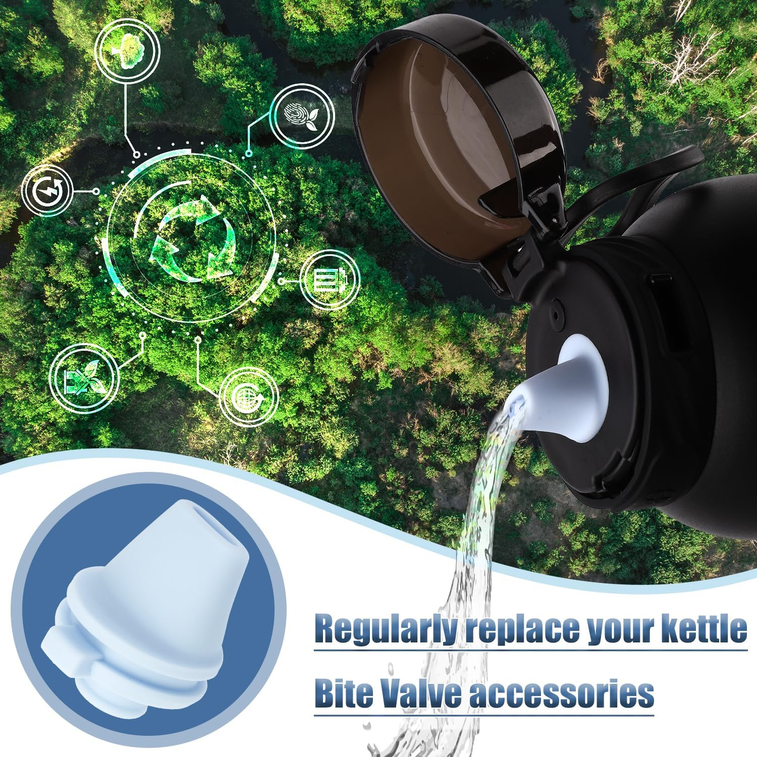 2Pcs Bite Valve Replacement for Ello Cooper 22/32Oz Stainless Steel Water Bottle, Bottle Mouthpiece BPA Free Mouth Piece Silicone Cap Lid Spout for Ello Cooper 18/22/32/40Oz Accessories Parts(Blue) image number 2