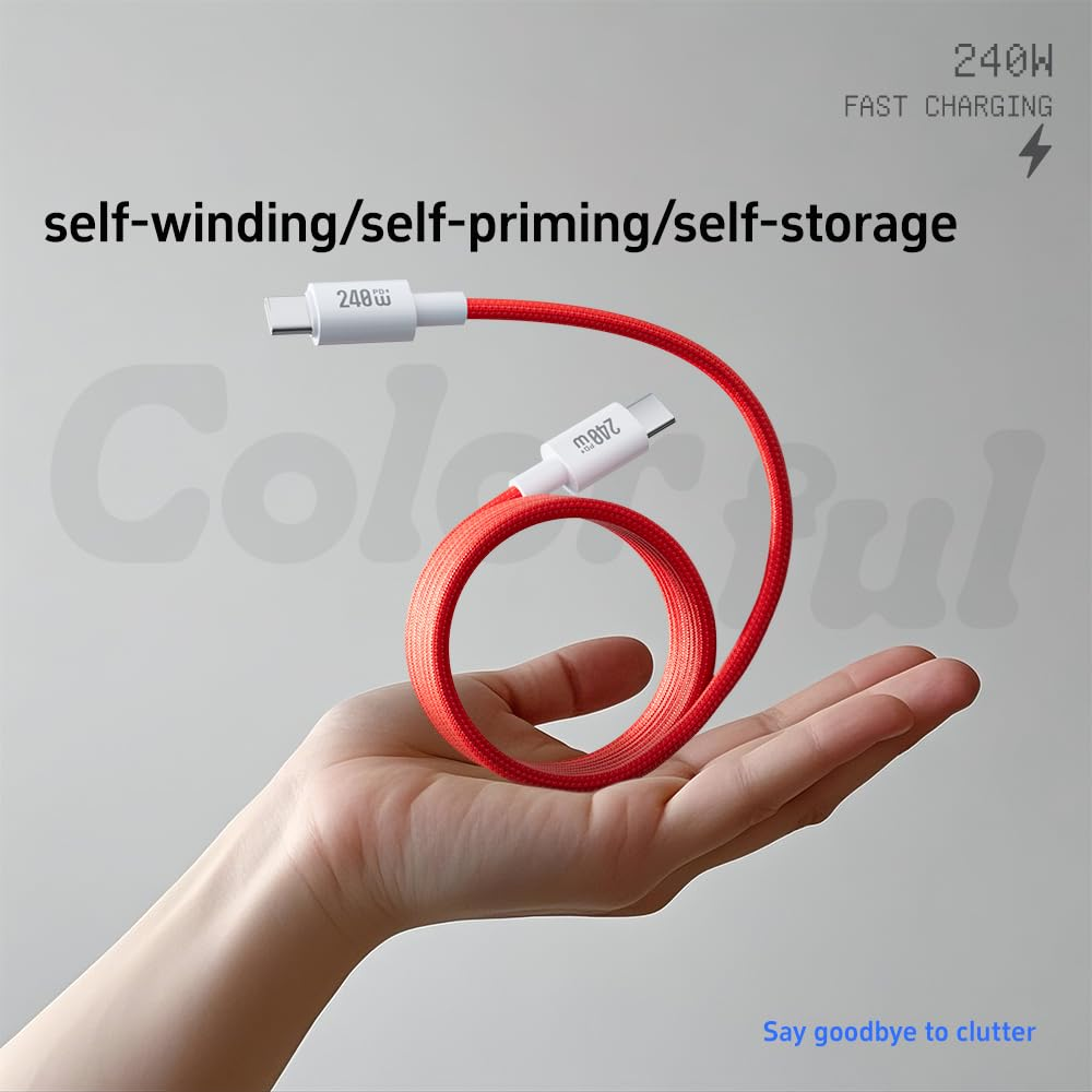 BELAROI PD240W/140W/100W Ultra-Fast Charging Cable, USB-C Magnetic Retractable, PD3.1 Compatible 480Mbps Data Transfer, Supports Tablet/Iphone15/Huawei/Xiaomi 1M Durable Quick Charger (Orange) - Pink image number 5