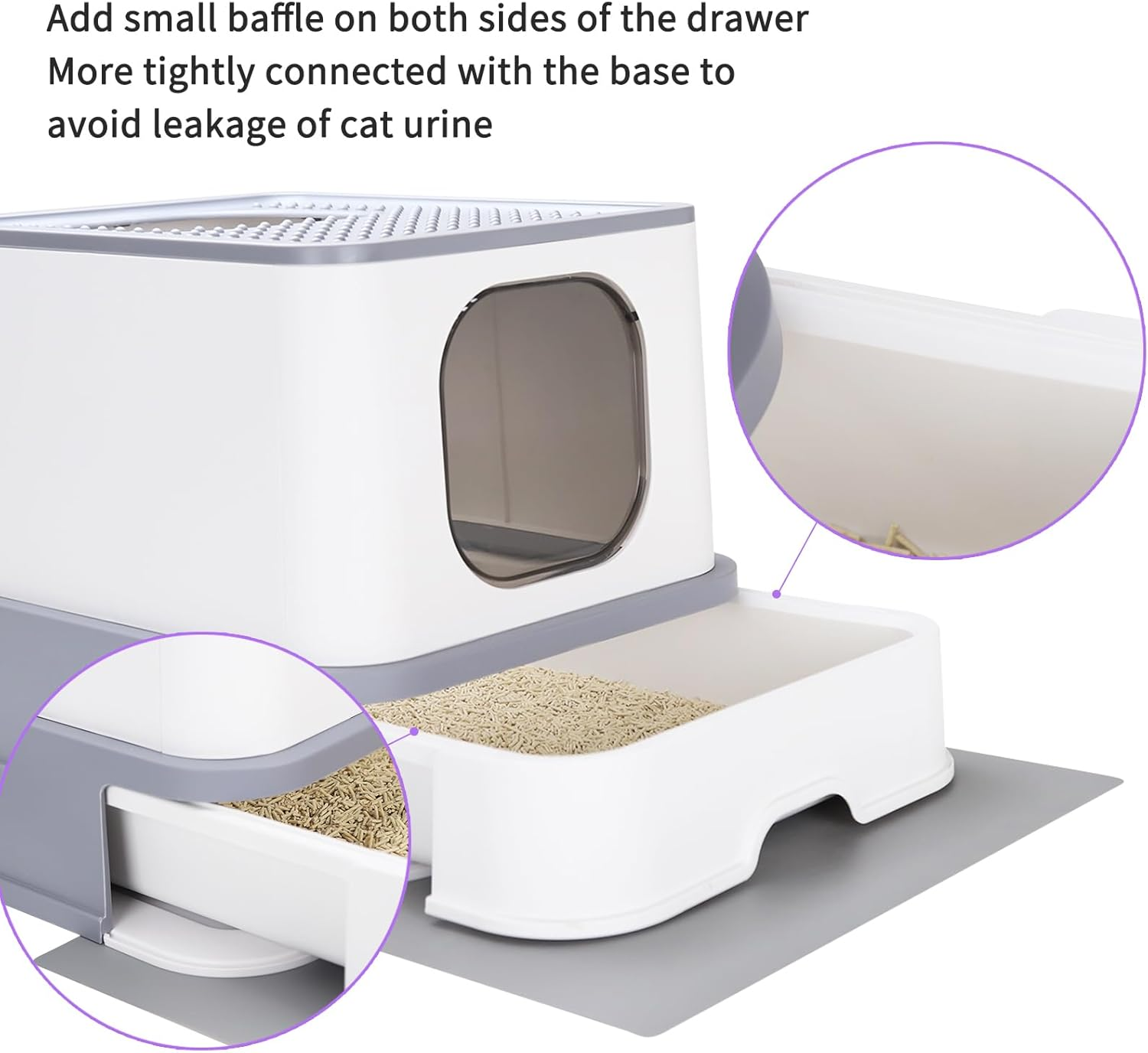 RIZZARI Millions Sold Wordwide Cat Litter Box, Large Top Entry Anti-Splashing Litter Box with Lid, Enclosed Plastic Cat Litter Box with Handy Litter Scoop, Drawer Type Cat Toilet (Silver Gray) image number 3