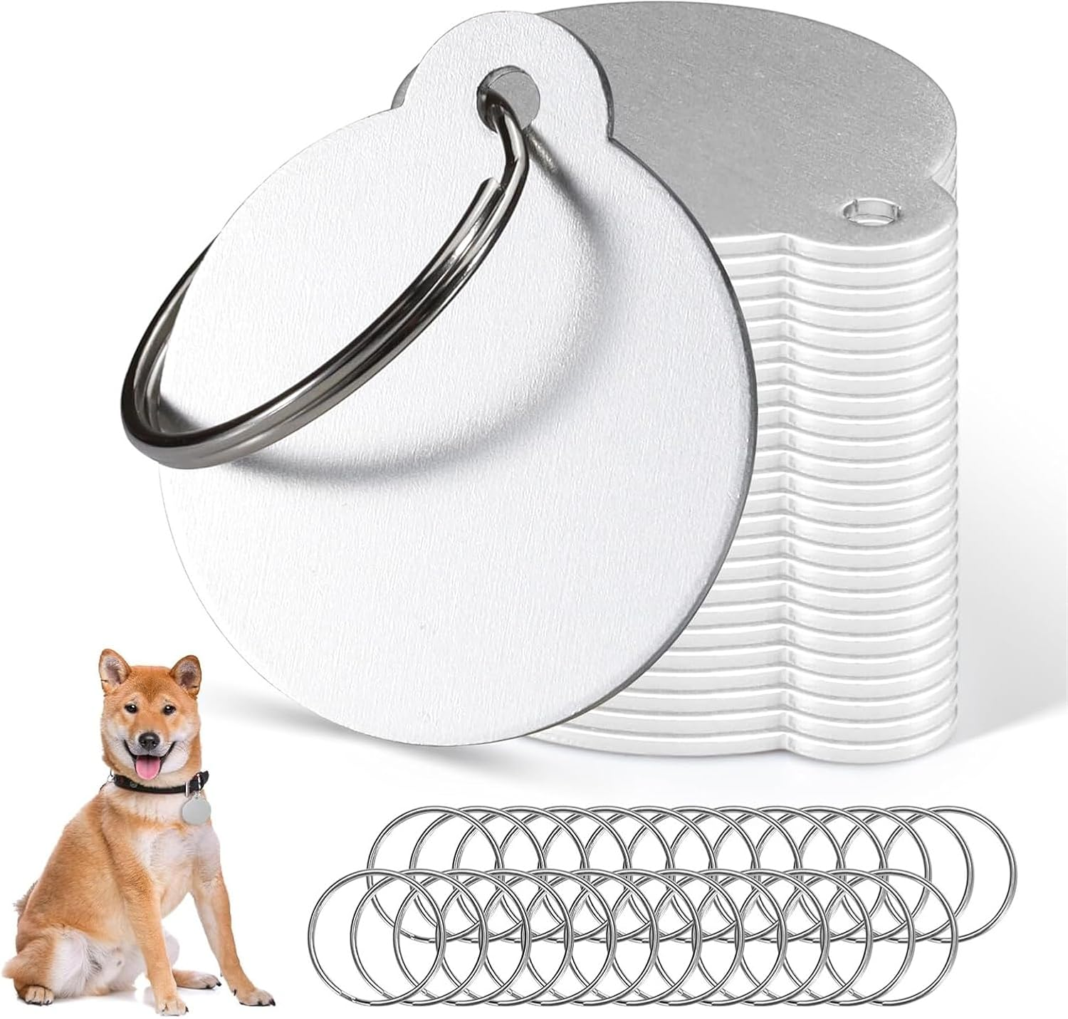 Beiqilian 25Pcs Blank Dog Tags for Engraving, 3.1Cm/1.2In Dog Name Tags Cat Pet ID Personalized, round Metal Stamping Blanks Aluminum Metal Tags with Key Ring Keychain image number 5