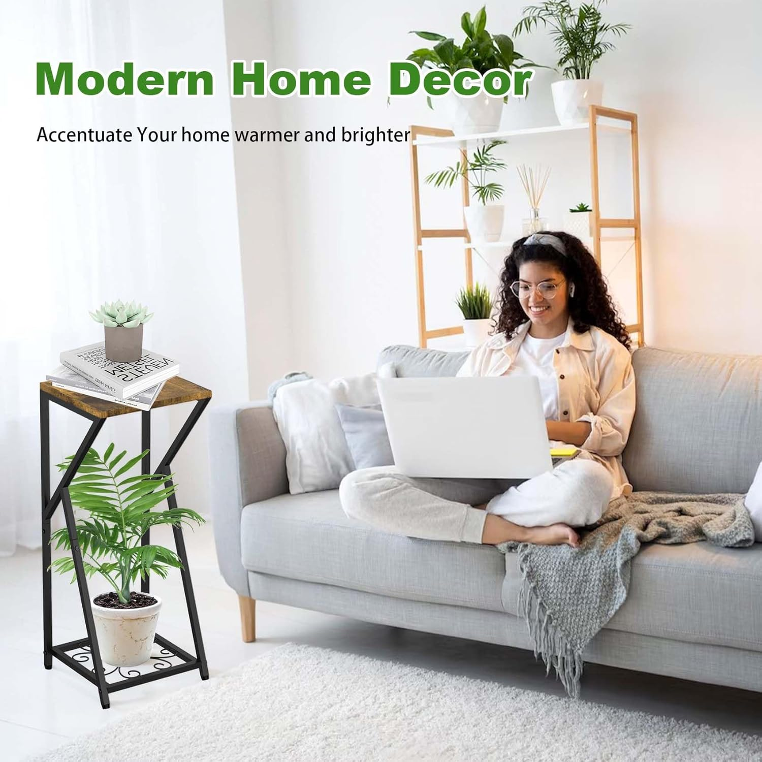 Plant Stand Indoor Corner Metal Plant Shelf for Multiple Plants, 2 Tier Modern Plant Support Flower Pot Holder Display Rack for Home Living Room Outdoor Balcony Garden Patio image number 5