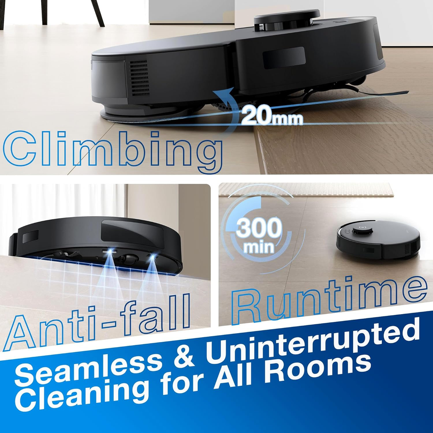 ECOVACS DEEBOT N20 Robot Vacuum Cleaner and Mop,8000Pa Strong Suction, Zerotangle Brush, 300 Minutes Runtime,Truemapping Intelligent Path Planning image number 6