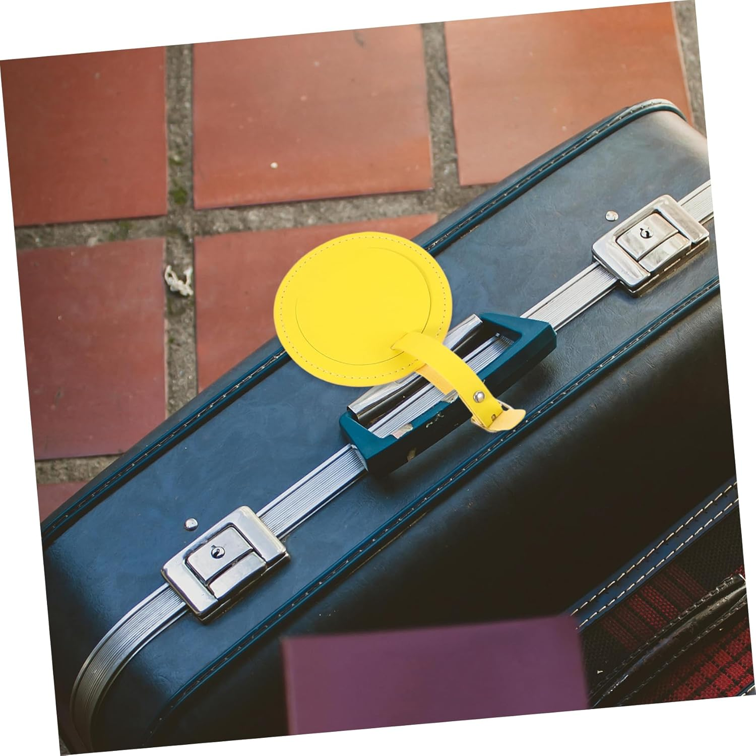 TOGEVAL 4Pcs Orange Luggage Tags round Leather Travel Tags Address Card for Suitcases