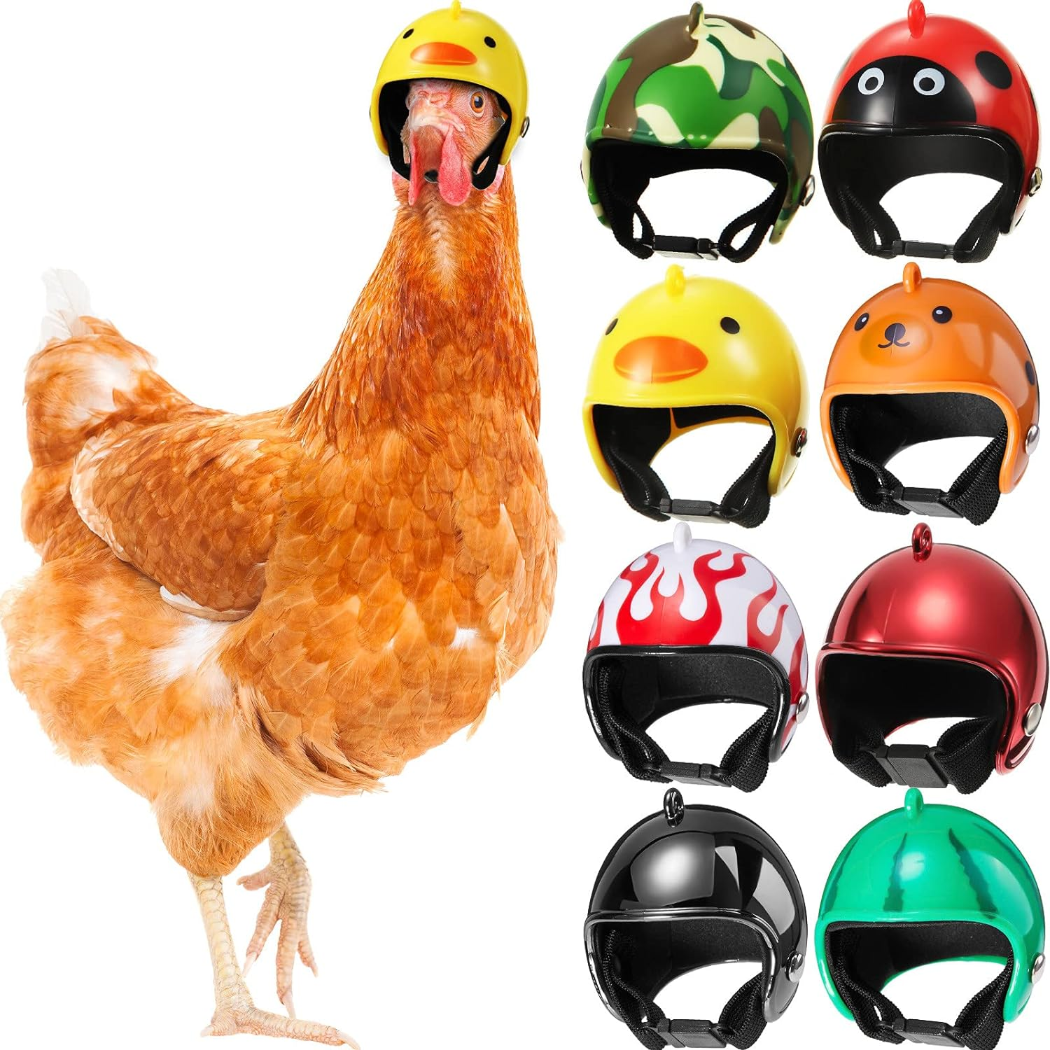 Skylety 8 Pieces Hens Helmet Chicken Pet Safety Helmet Funny Bird Hens Hat Headwear Small Pet Hard Hat Costumes Accessories for Chicken Bird Parrot Parakeet(Animal, Solid Color) image number 5