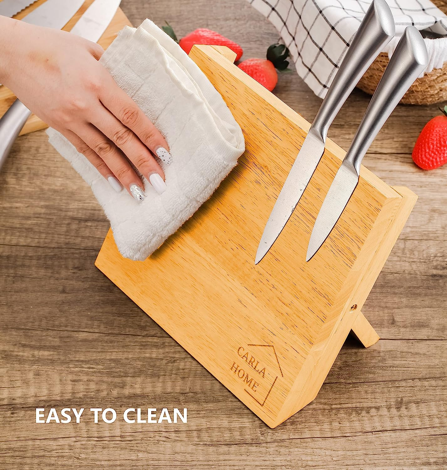 CARLA HOME Magnetic Knife Block Holder, Natural Bamboo Knife Holder with Strong Magnets for Home Kitchen Storage & Organisation, Freestanding Space Saver Knife Dock for Knives and Cooking Utensils image number 5