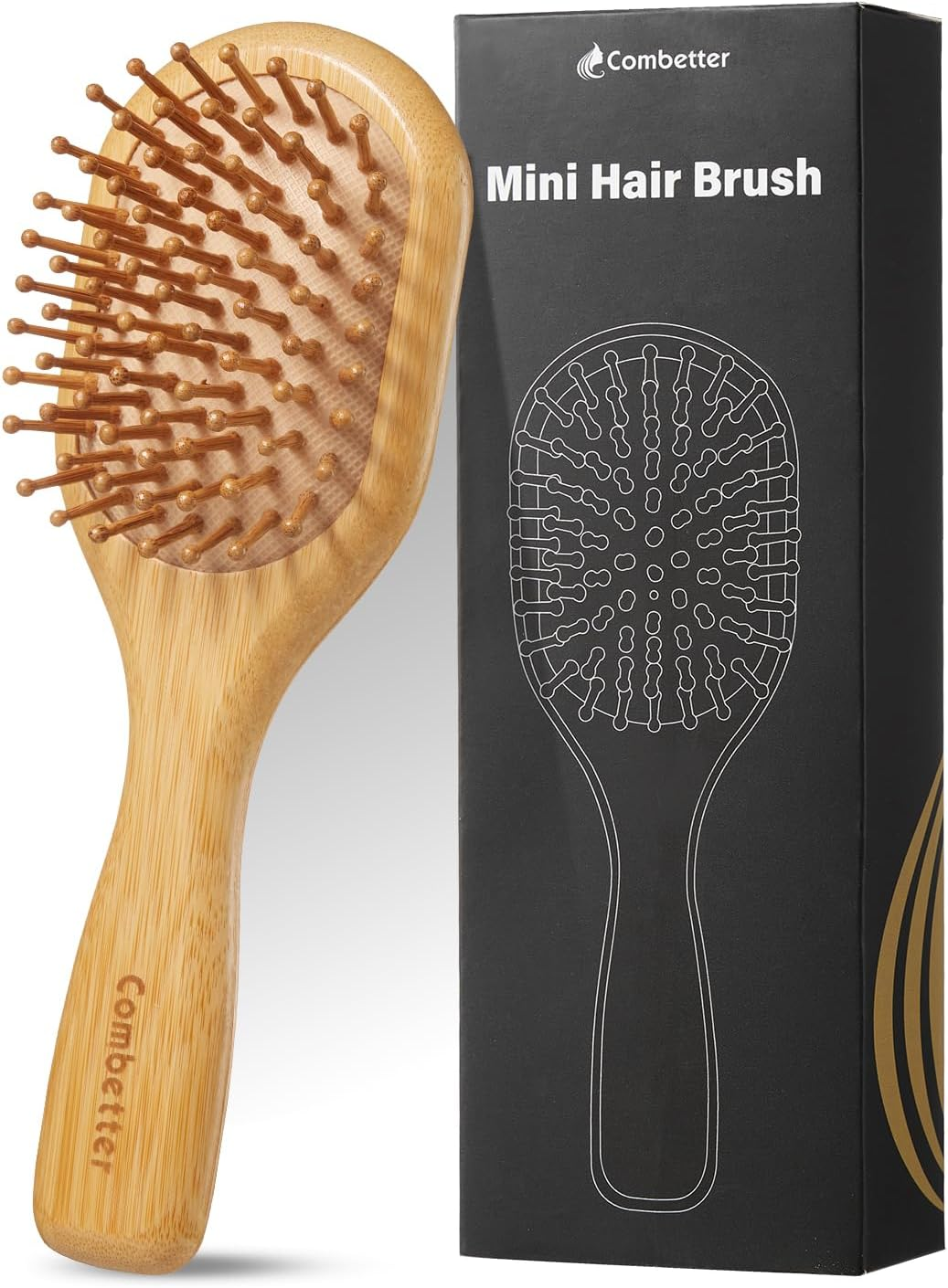Combetter Bamboo Mini Hair Brush - Detangler Brush for Women, Men & Kids | for Straight, Wavy (Fine/Thin/Coarse) Hair - Dry/Wet Use | Scalp/Travel Brush | Lightweight