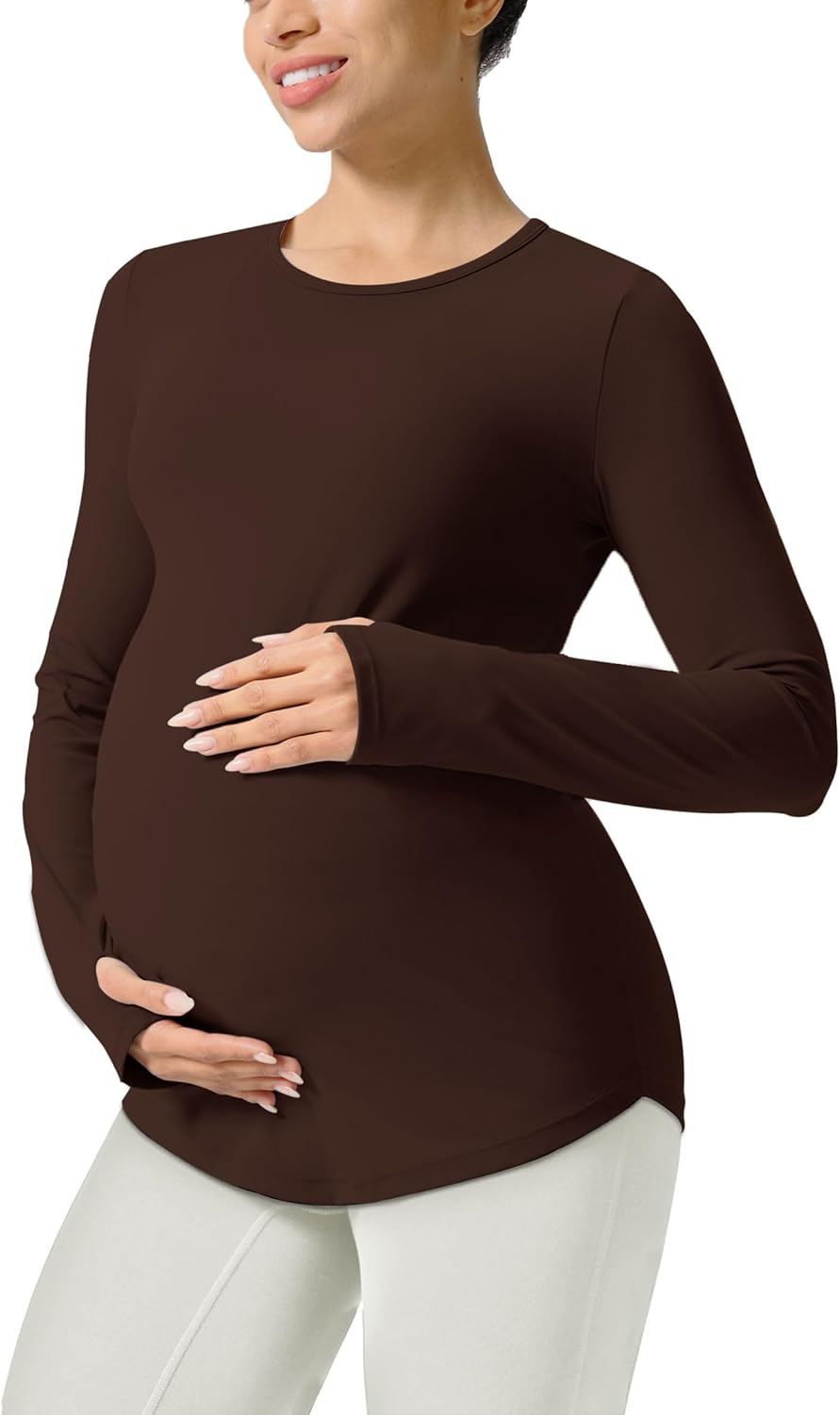Mama Land Maternity Long Sleeve Shirts - Pregnancy Crewneck Basic Soft Tops for Workout Athletic Yoga Casual Clothes image number 3