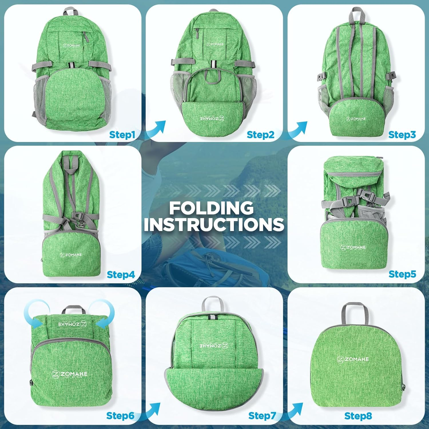 ZOMAKE 25L Foldable Backpack - Lightweight Folding Packs Packable Hiking Daypack for Traveling Walking Outdoor Camping Cycling Holiday Unisex image number 6