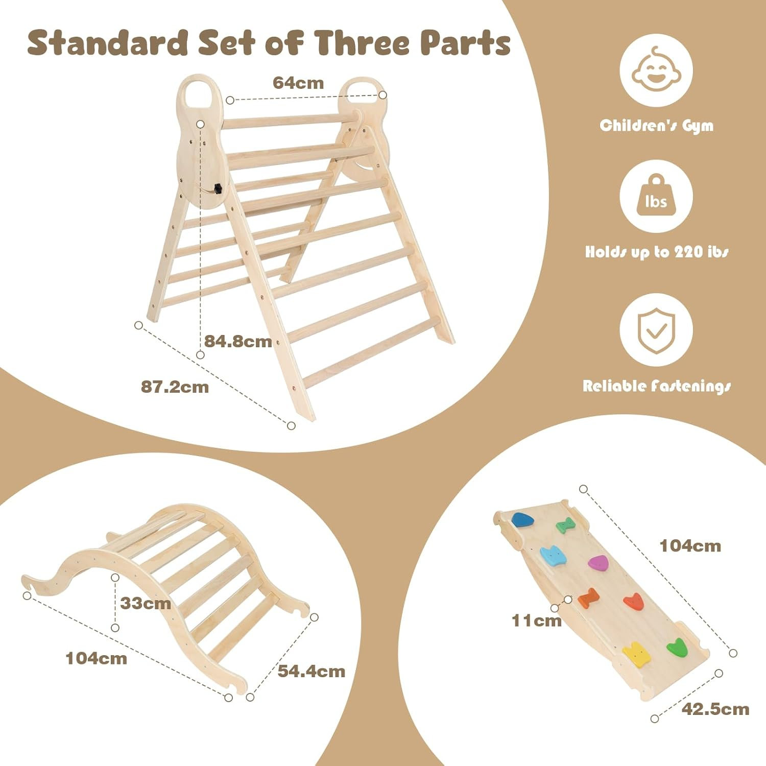 7 in 1 Pikler Triangle Set,Foldable Climbing Toys Wooden Montessori Climbing with Sliding Ramp&Arch Rocker for Toddlers,Climber Indoor Playground Set for Kids (Wooden Color) image number 2