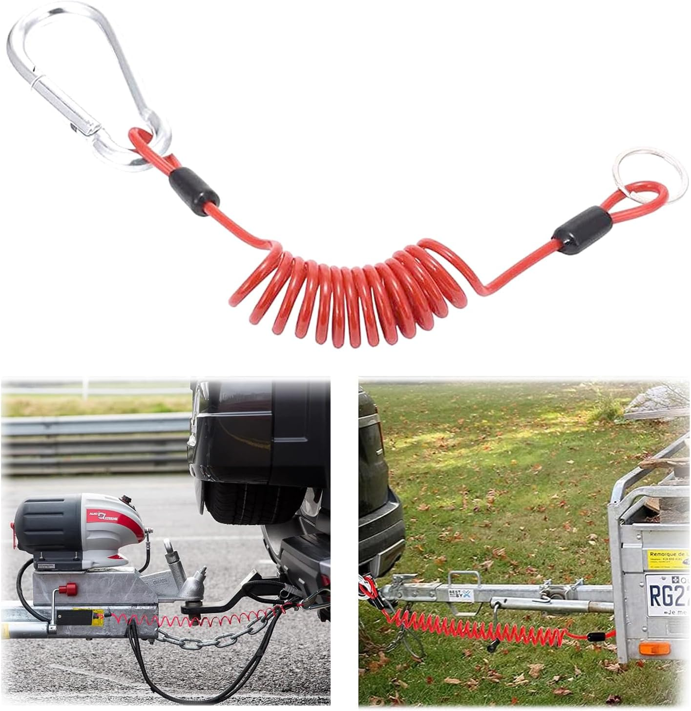 Xinghonyac Trailer Breakaway Cable, Trailer Brake Cable, RV Stainless Steel Spring Towing Coiled Wire, Coiled Brake Away Cable with Stainless Steel Carabiner for Breakaway Switch (4 Ft)