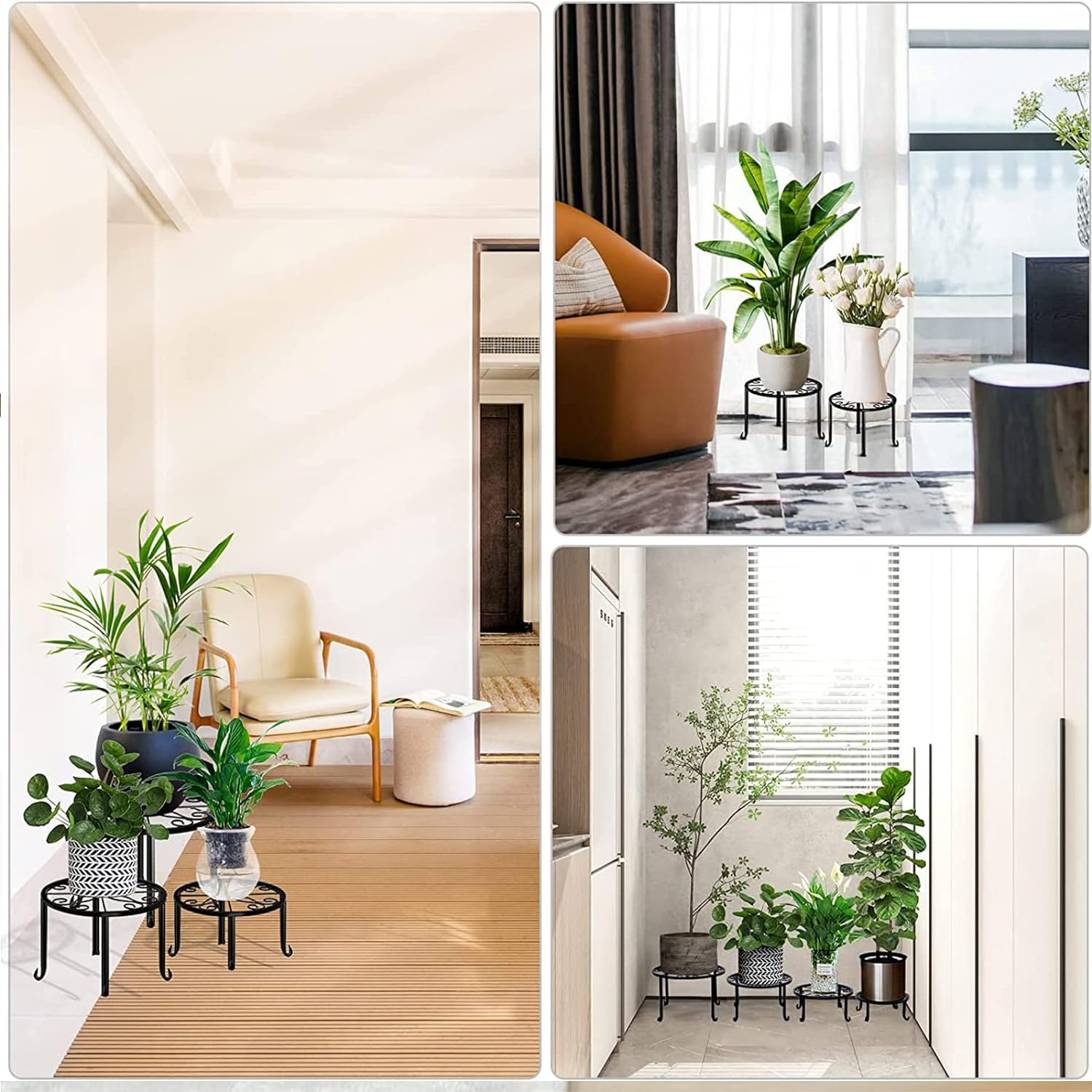 5 Pack Metal Plant Stands for Indoor Outdoor Plants, Heavy Duty Flower Pot Stands, Black Rustproof Iron Planter Holder, round Garden Container Plant Rack, Potted Plant Shelf for Garden Home Corner image number 3