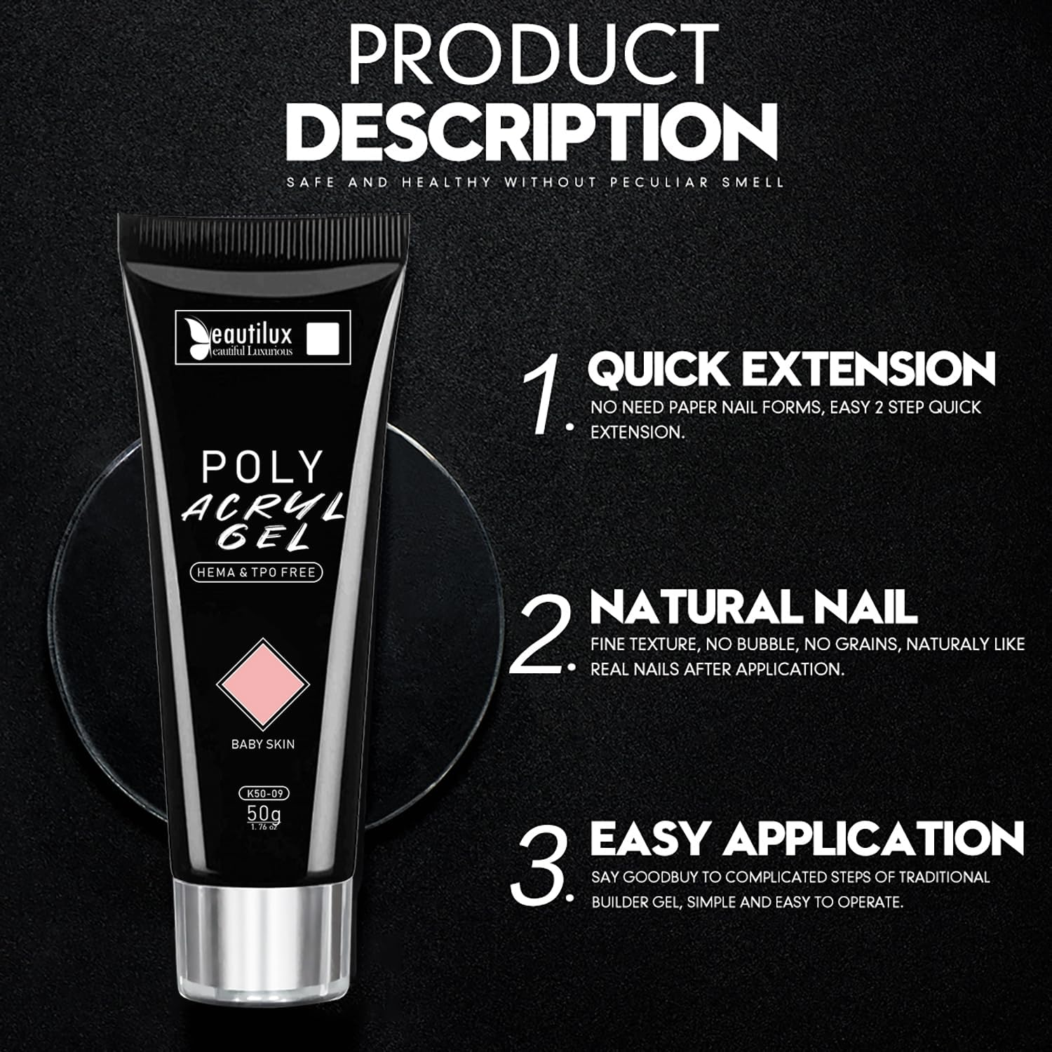 Beautilux Acrylic Gel for Nails - Pink, Long Lasting Nail Art, Quick Extension, Natural Look, UV Gel for Starters - 50 Ml - K50-01 image number 7